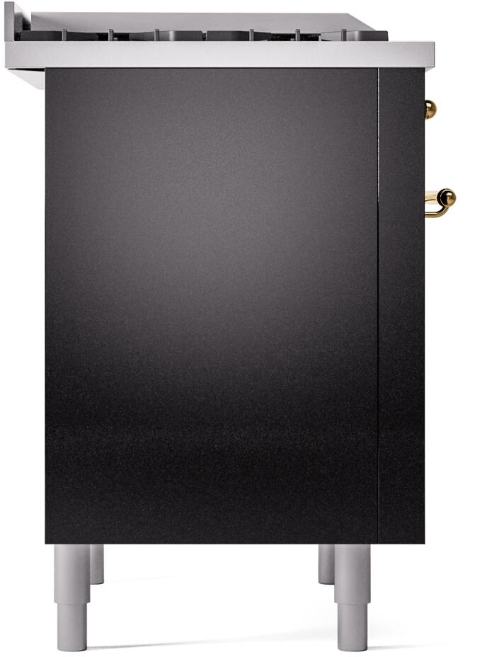 ILVE Nostalgie II 36-Inch Freestanding Natural Gas Dual Fuel Range in Glossy Black with Brass Trim (UP36FNMPBKG)