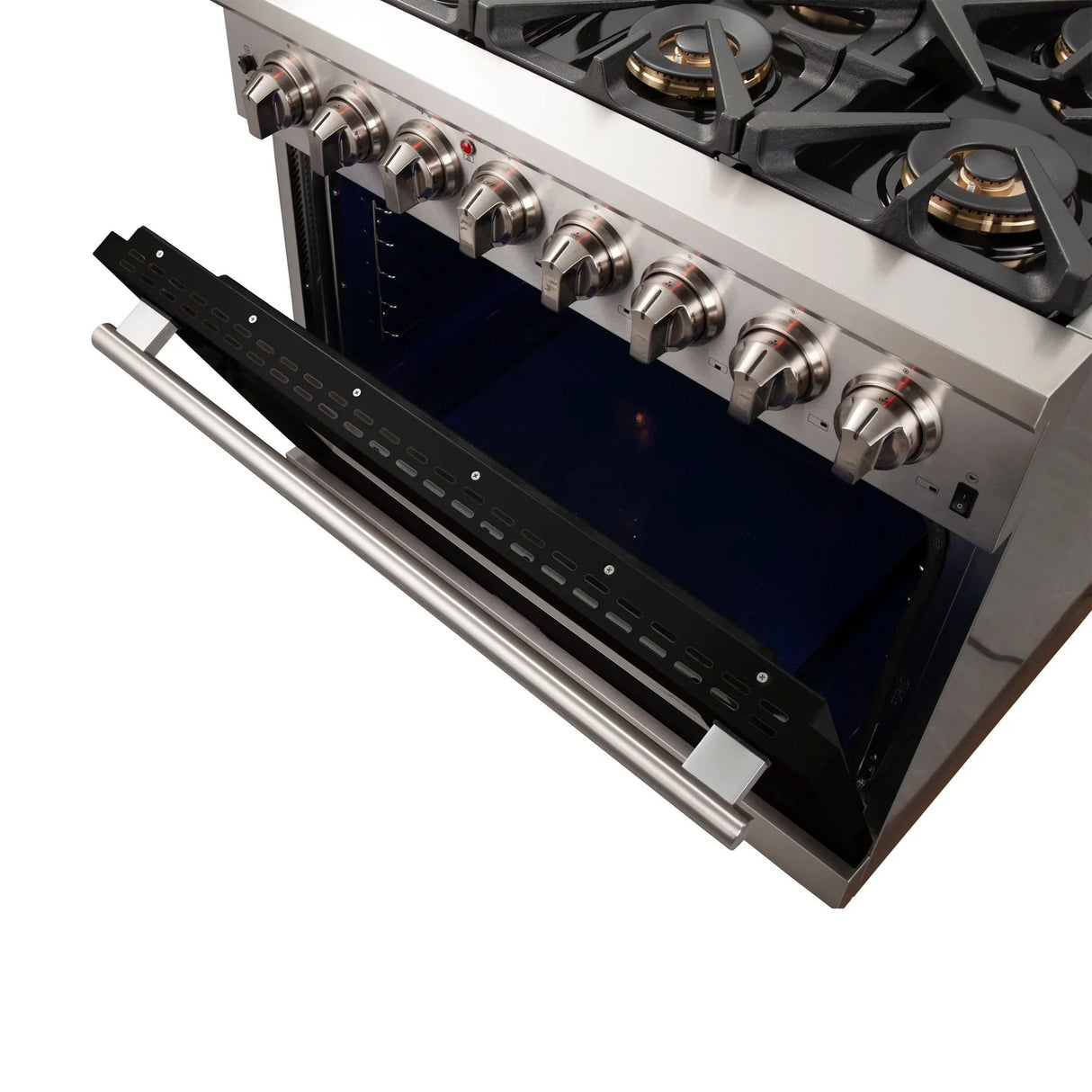 FORNO Capriasca 36" 5.36 cu. ft. Dual Fuel Range with 6 Italian Burners in Black, FFSGS6187-36BLK