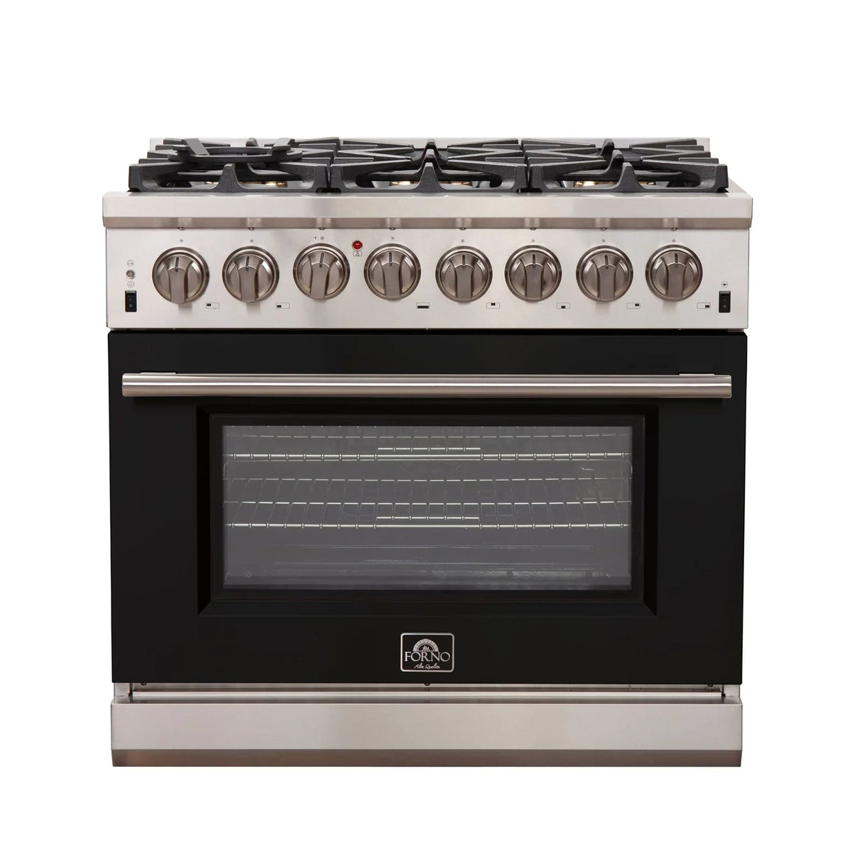 FORNO Capriasca 36" 5.36 cu. ft. Dual Fuel Range with 6 Italian Burners in Black, FFSGS6187-36BLK
