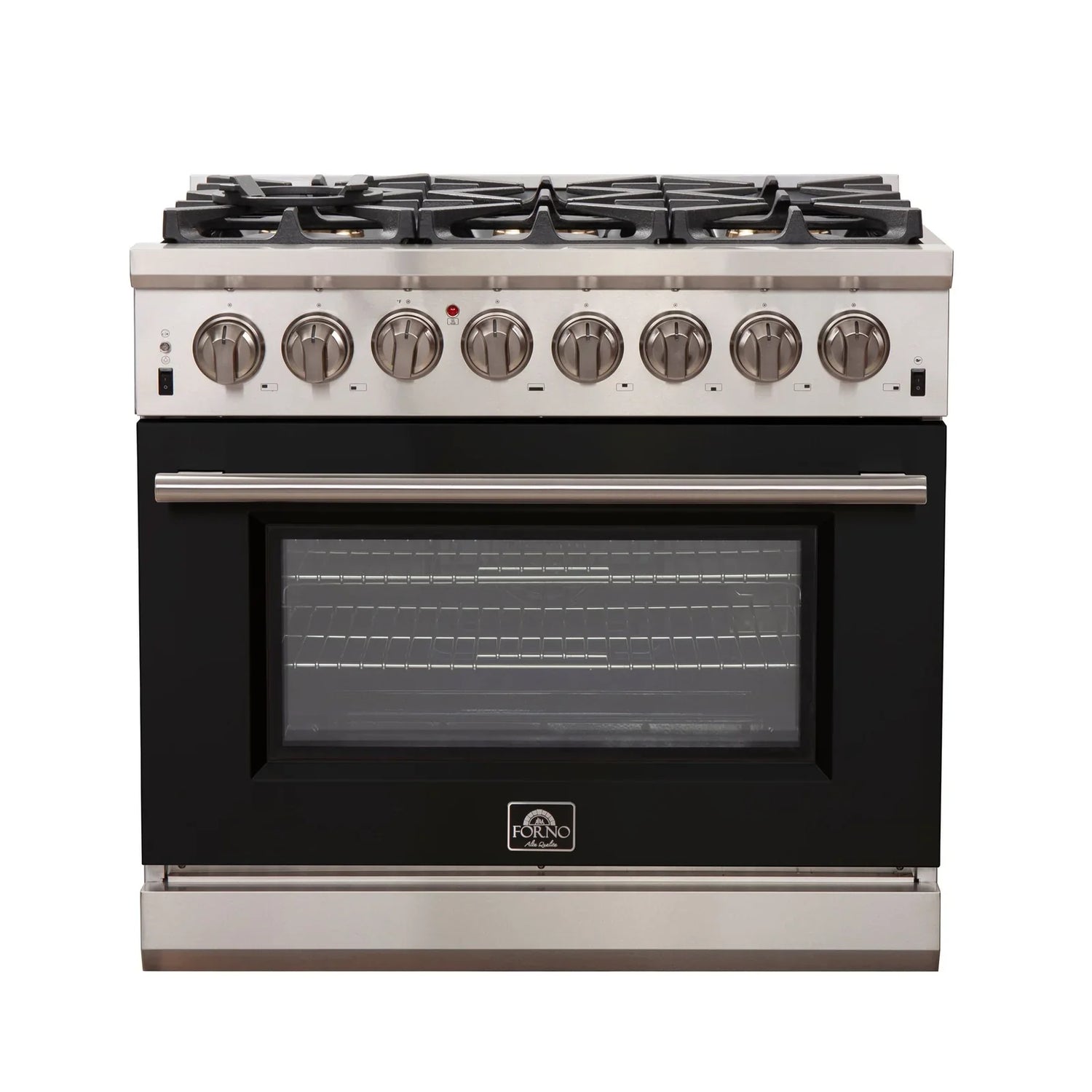 FORNO Capriasca 36" 5.36 cu. ft. Dual Fuel Range with 6 Italian Burners in Black, FFSGS6187-36BLK