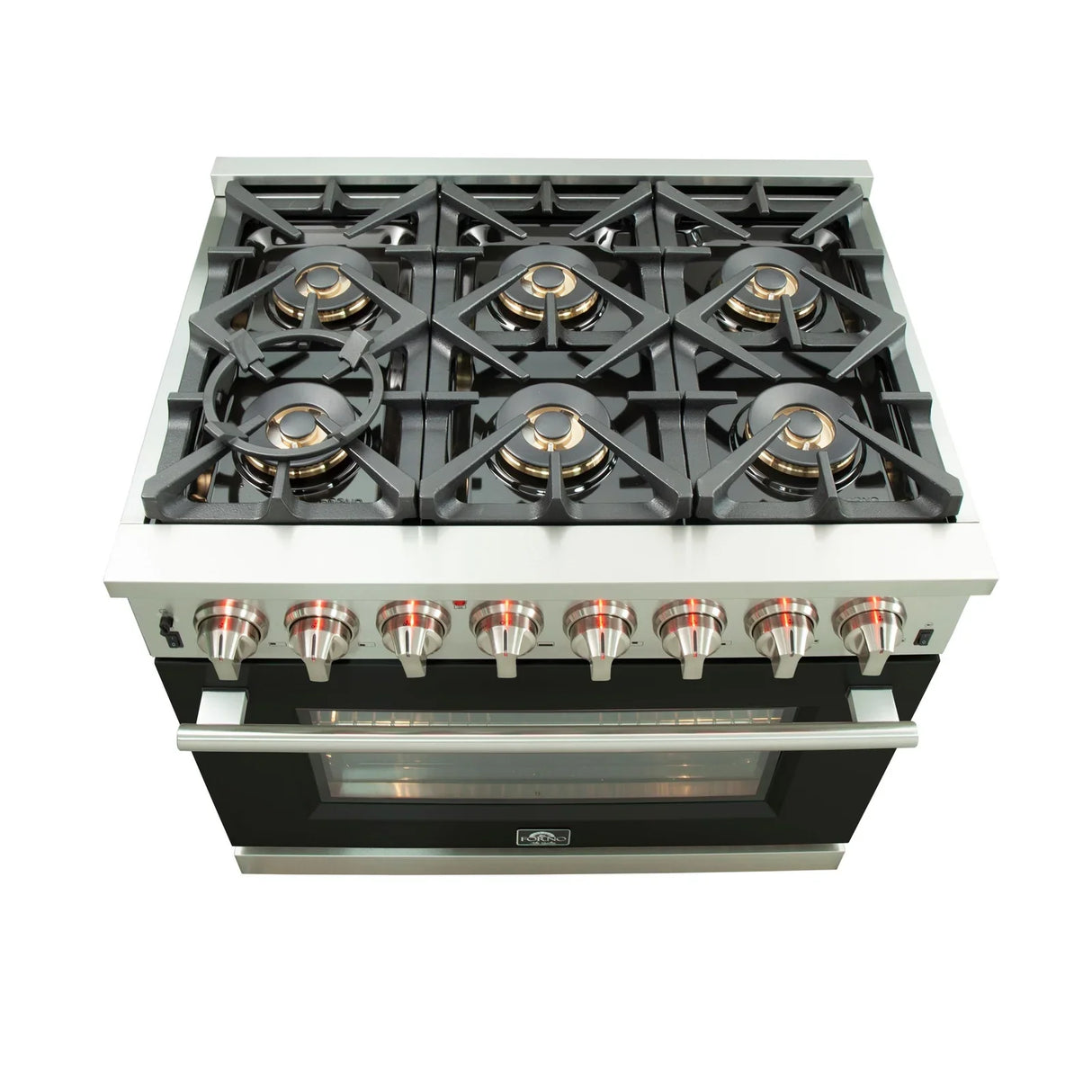 FORNO Capriasca 36" 5.36 cu. ft. Dual Fuel Range with 6 Italian Burners in Black, FFSGS6187-36BLK
