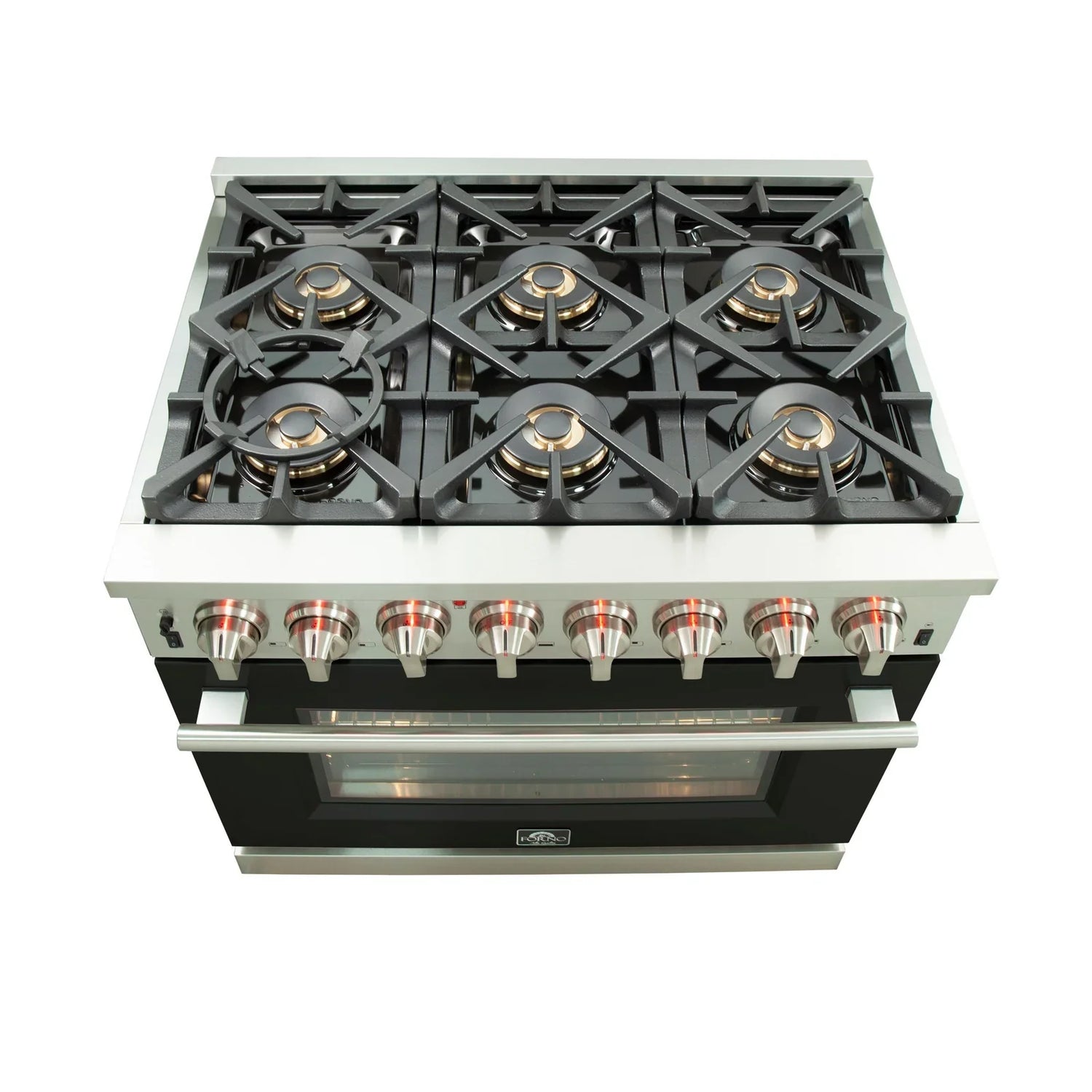 FORNO Capriasca 36" 5.36 cu. ft. Dual Fuel Range with 6 Italian Burners in Black, FFSGS6187-36BLK