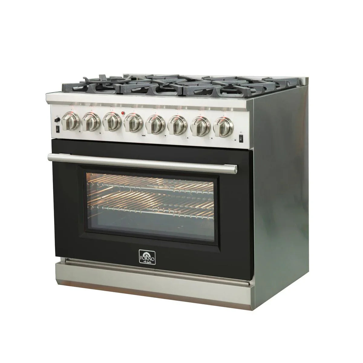 FORNO Capriasca 36" 5.36 cu. ft. Dual Fuel Range with 6 Italian Burners in Black, FFSGS6187-36BLK