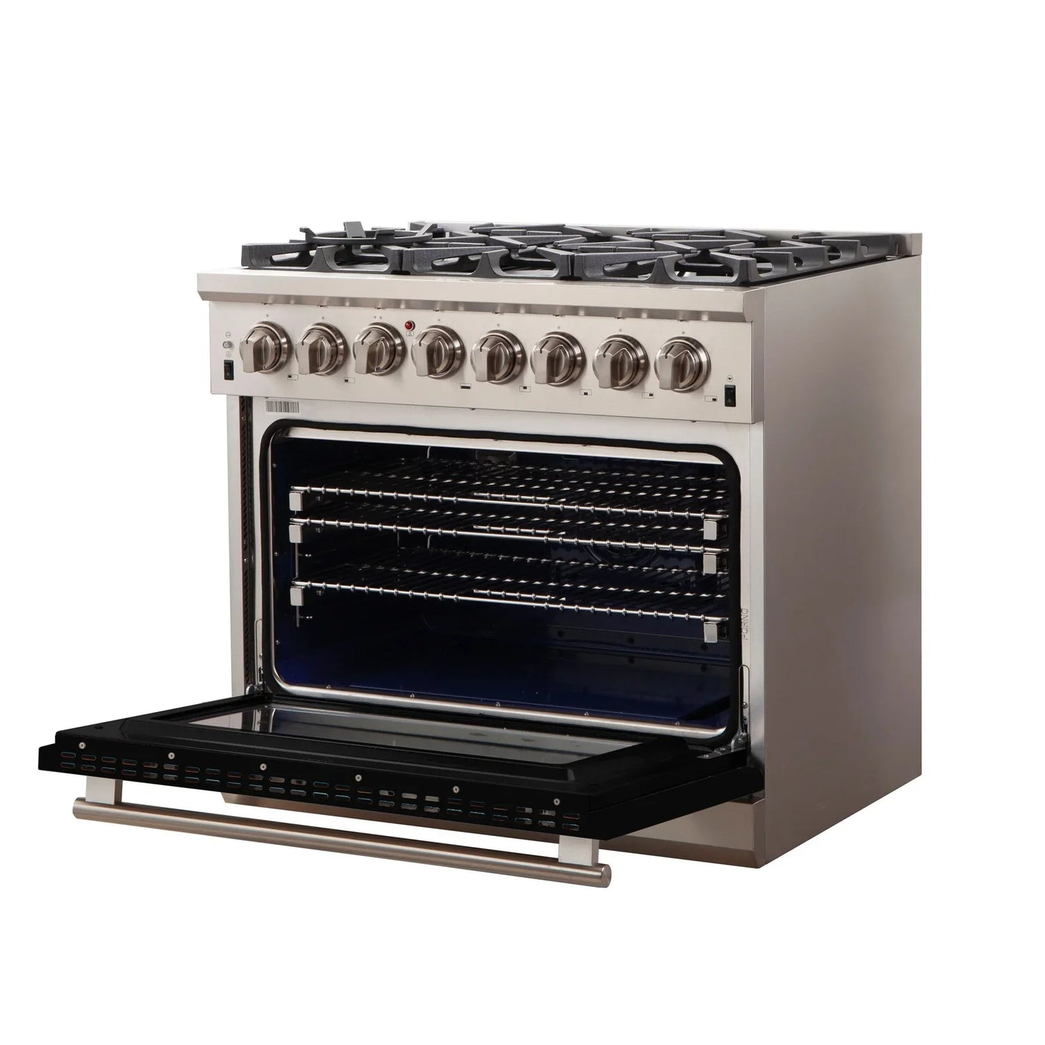 FORNO Capriasca 36" 5.36 cu. ft. Dual Fuel Range with 6 Italian Burners in Black, FFSGS6187-36BLK
