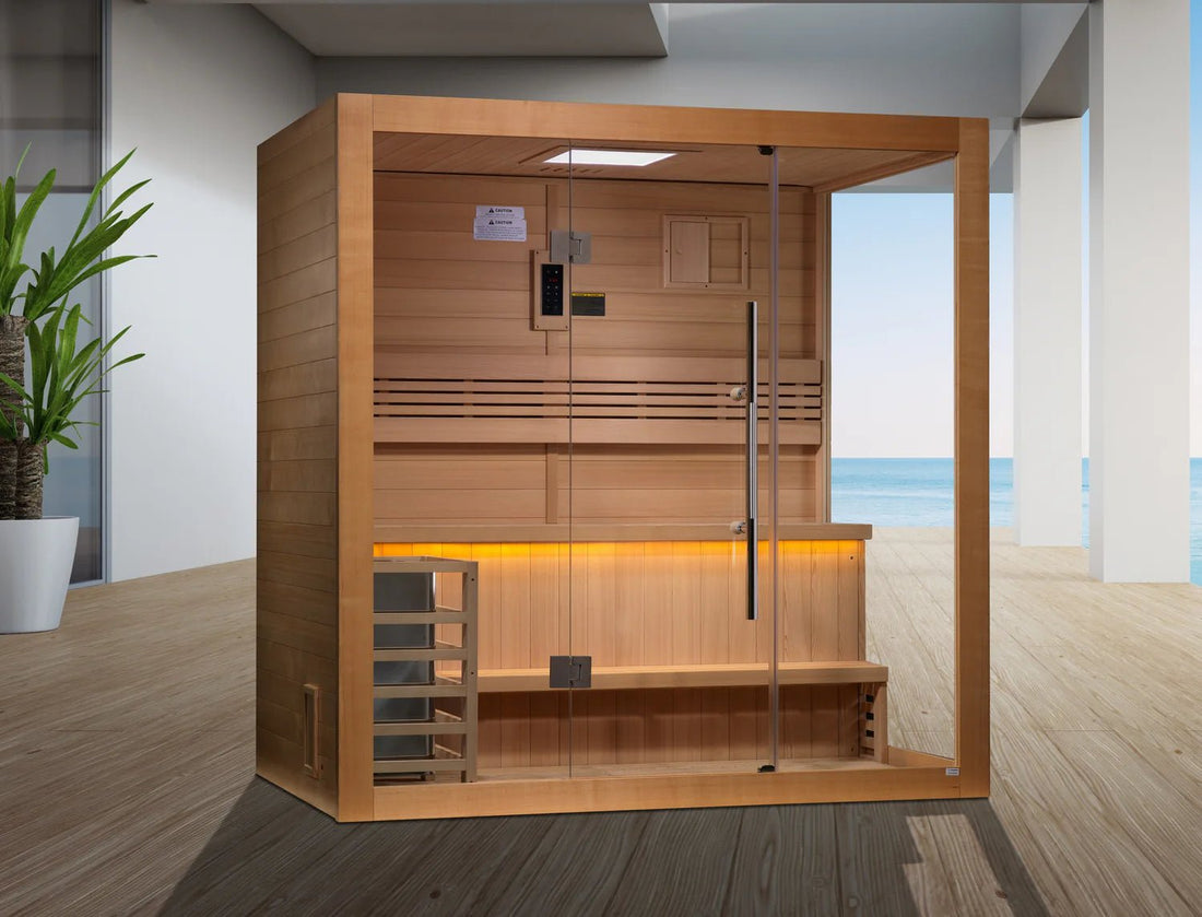 Golden Designs Forssa Edition Indoor/Covered Outdoor Traditional Sauna with Canadian Red Cedar Interior (3-Person Capacity)