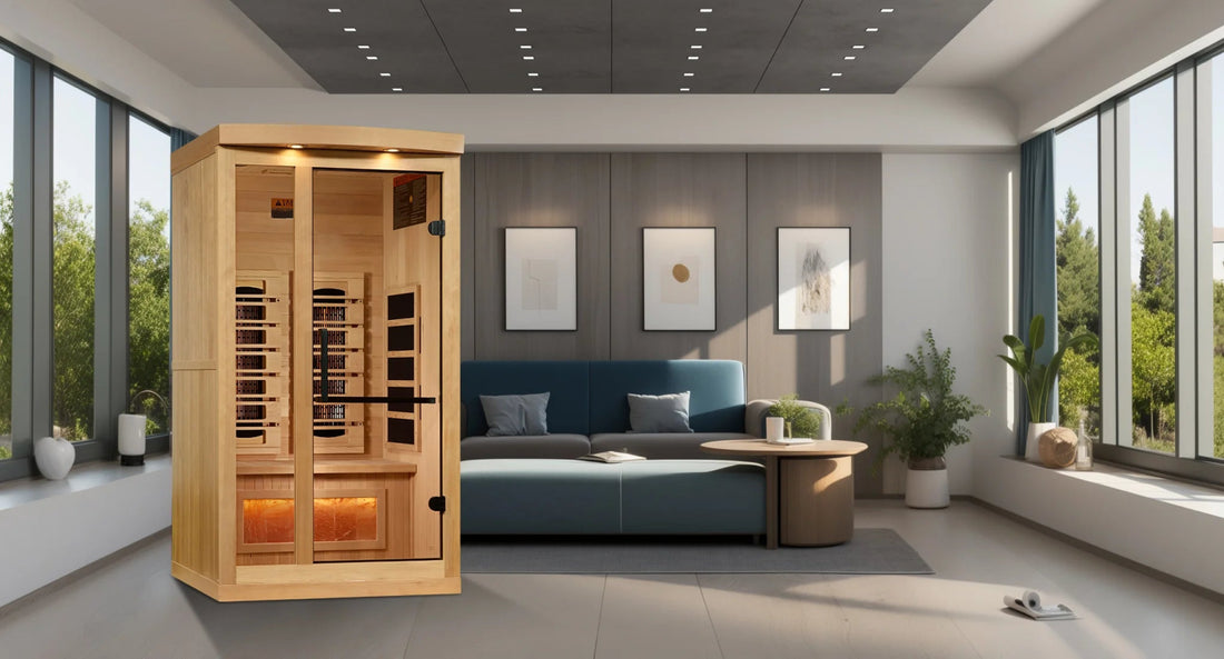 Golden Designs Full Spectrum PureTech™ Near Zero EMF (Under 3MG) FAR Indoor Infrared Sauna with Himalayan Salt Bar in Canadian Hemlock (2-Person Capacity)