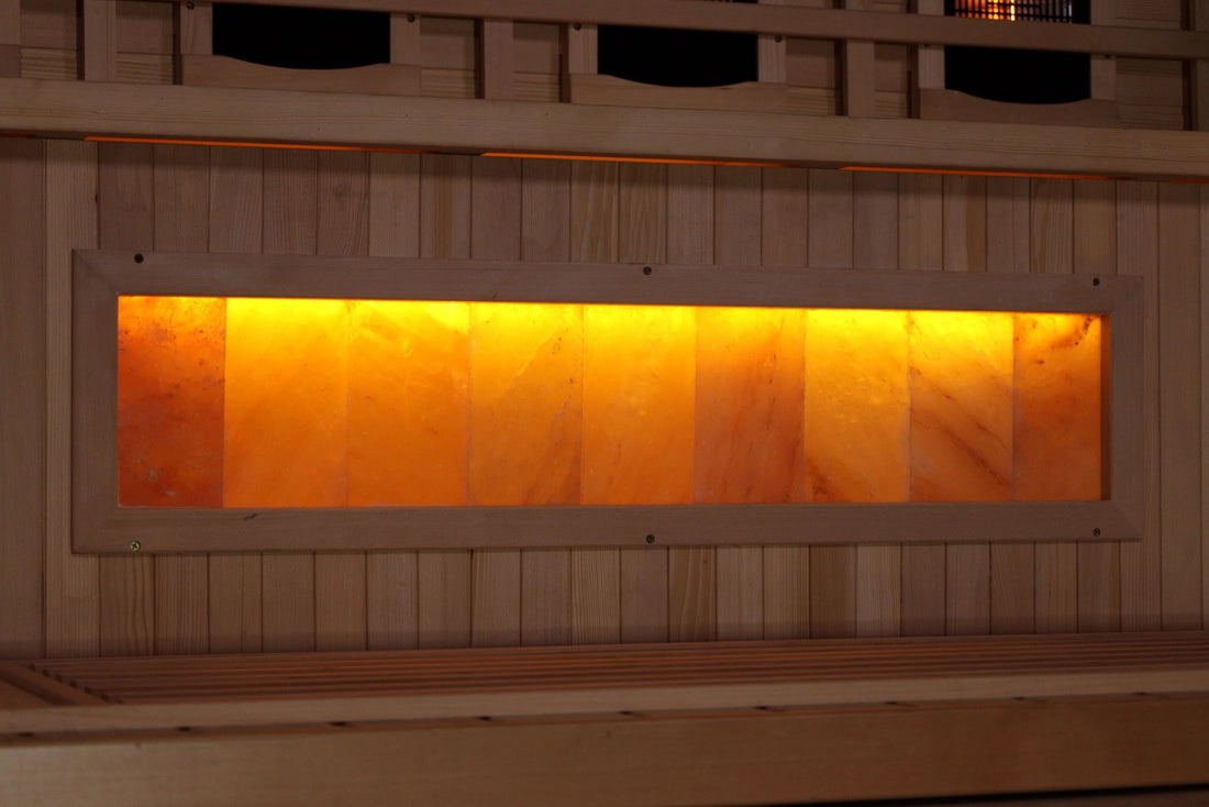Golden Designs Full Spectrum PureTech™ Near Zero EMF (Under 3MG) FAR Indoor Infrared Sauna with Himalayan Salt Bar in Canadian Hemlock (2-Person Capacity)