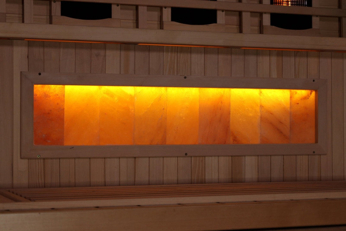 Golden Designs Full Spectrum PureTech™ Near Zero EMF Indoor Infrared Sauna with Himalayan Salt Bar in Canadian Hemlock (4-Person Capacity)