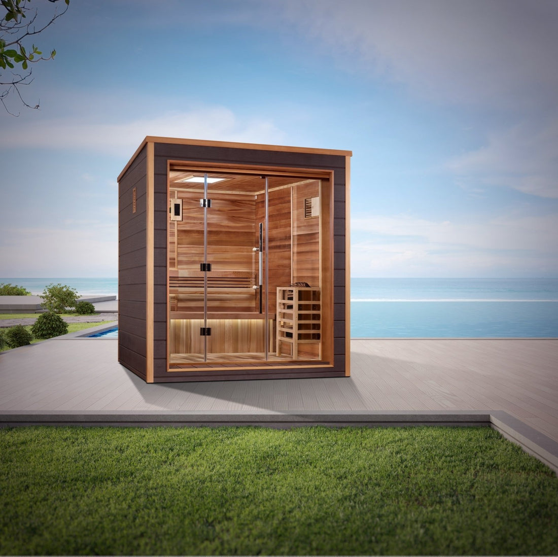 Golden Designs Drammen Outdoor Traditional Sauna with Canadian Red Cedar Interior (3-Person Capacity)