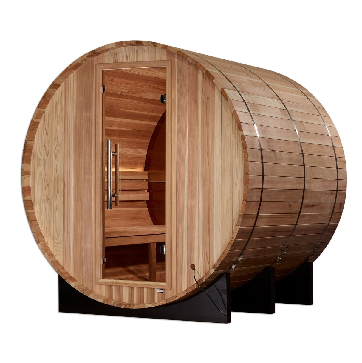 Golden Designs Zurich Outdoor Barrel Traditional Sauna with Bronze Privacy View and Pacific Premium Cedar Wood Construction (4-Person Capacity)