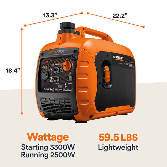 Generac Portable Inverter Generator, 3300i | With COsense 49ST/CSA