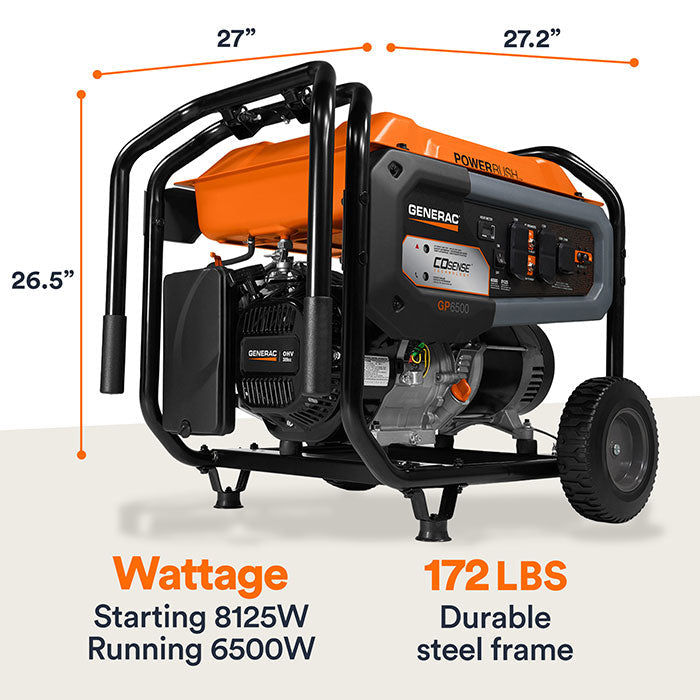Generac Portable Generator, 6500 | With COsense | 49ST