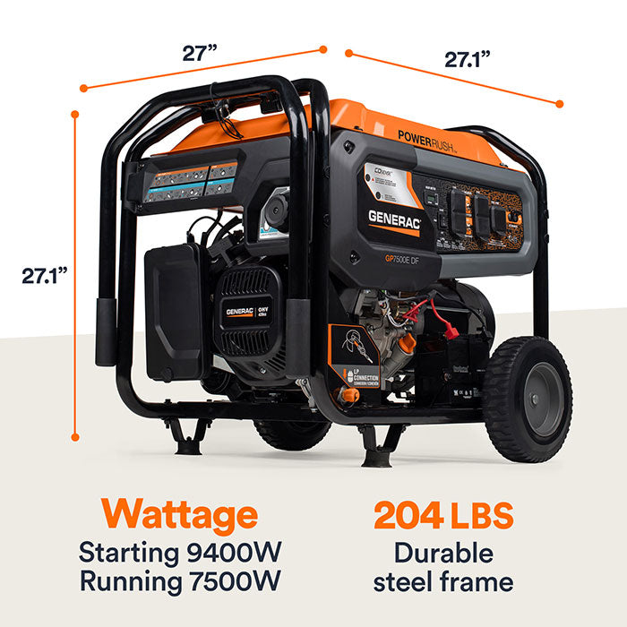 Generac Portable Generator, 7500W | Dual Fuel | With COsense