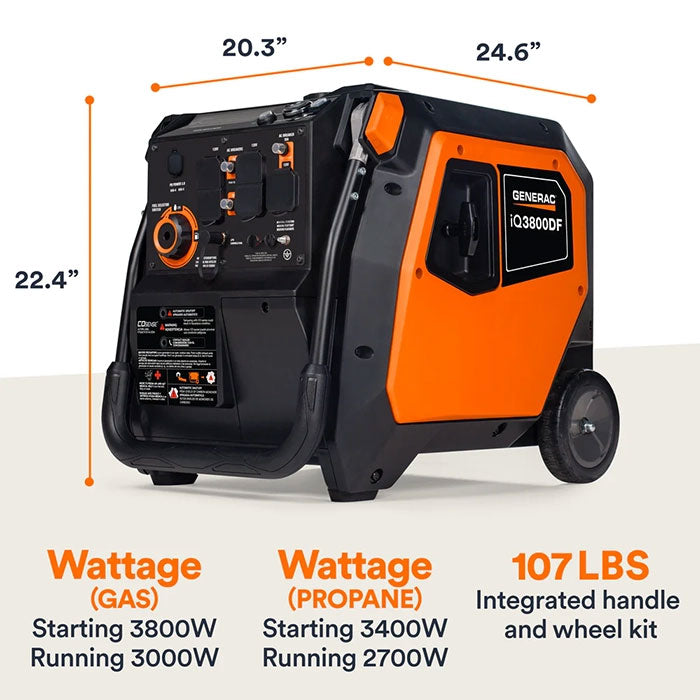 Generac Portable Inverter Generator, iQ3800| Dual Fuel | 49ST