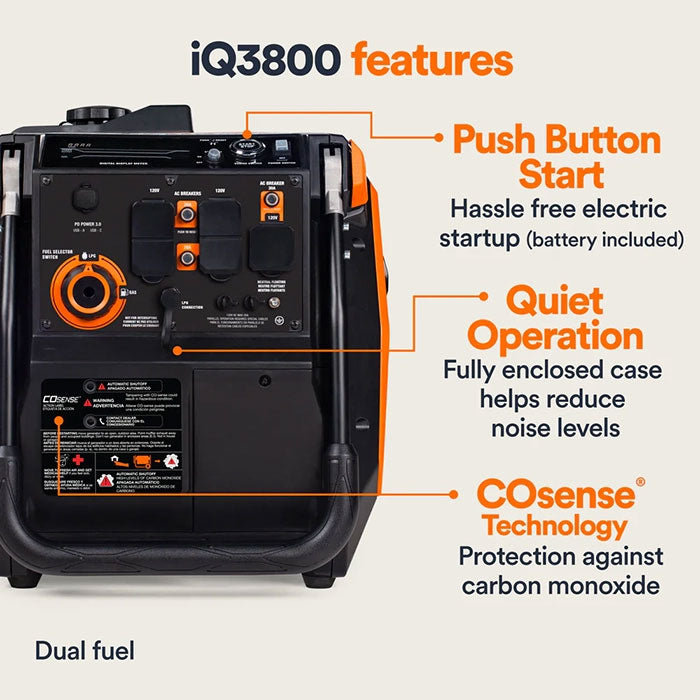 Generac Portable Inverter Generator, iQ3800| Dual Fuel | 49ST
