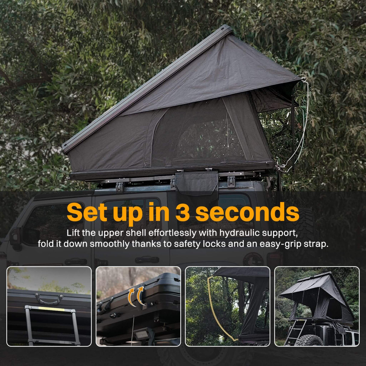 Heavy-Duty 2-3 Person Hardshell Rooftop Tent With Ladder (SAK93120)