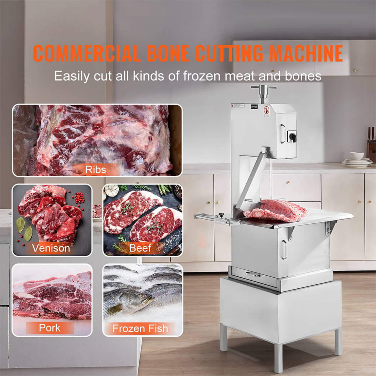 Heavy-Duty Commercial 2200W Electric Meat Bone Saw Cutting Band Machine With 6 Saw Blades (SAK91753)