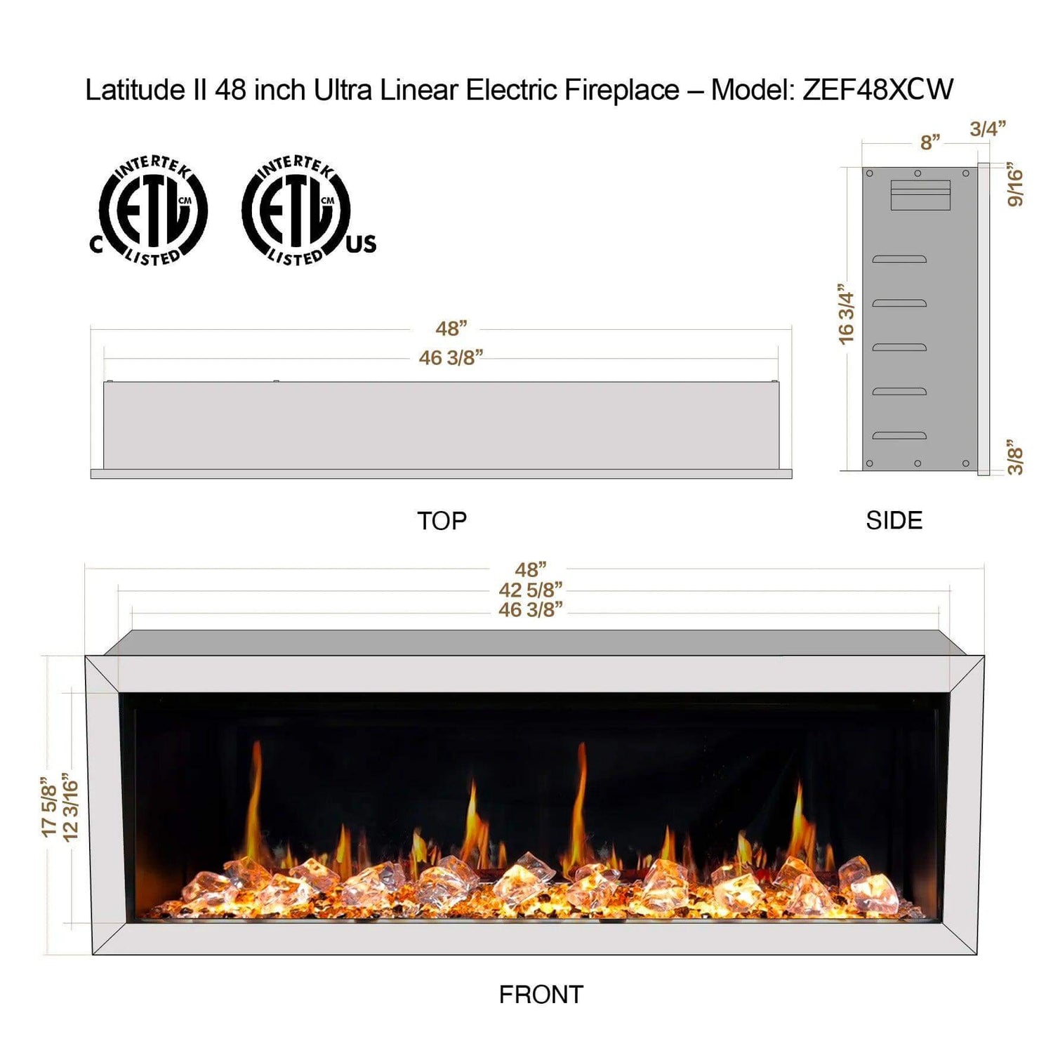Litedeer Homes Gloria II 48" Smart Electric Fireplace with App Control and Diamond-like Crystal Media - ZEF48XCW, White