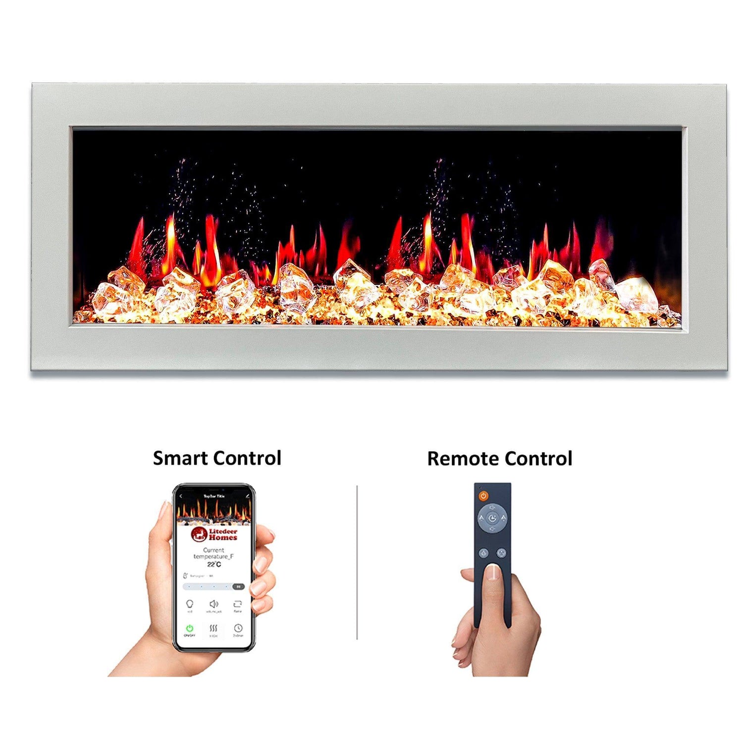 Litedeer Homes Gloria II 48" Smart Electric Fireplace with App Control and Diamond-like Crystal Media - ZEF48XCW, White
