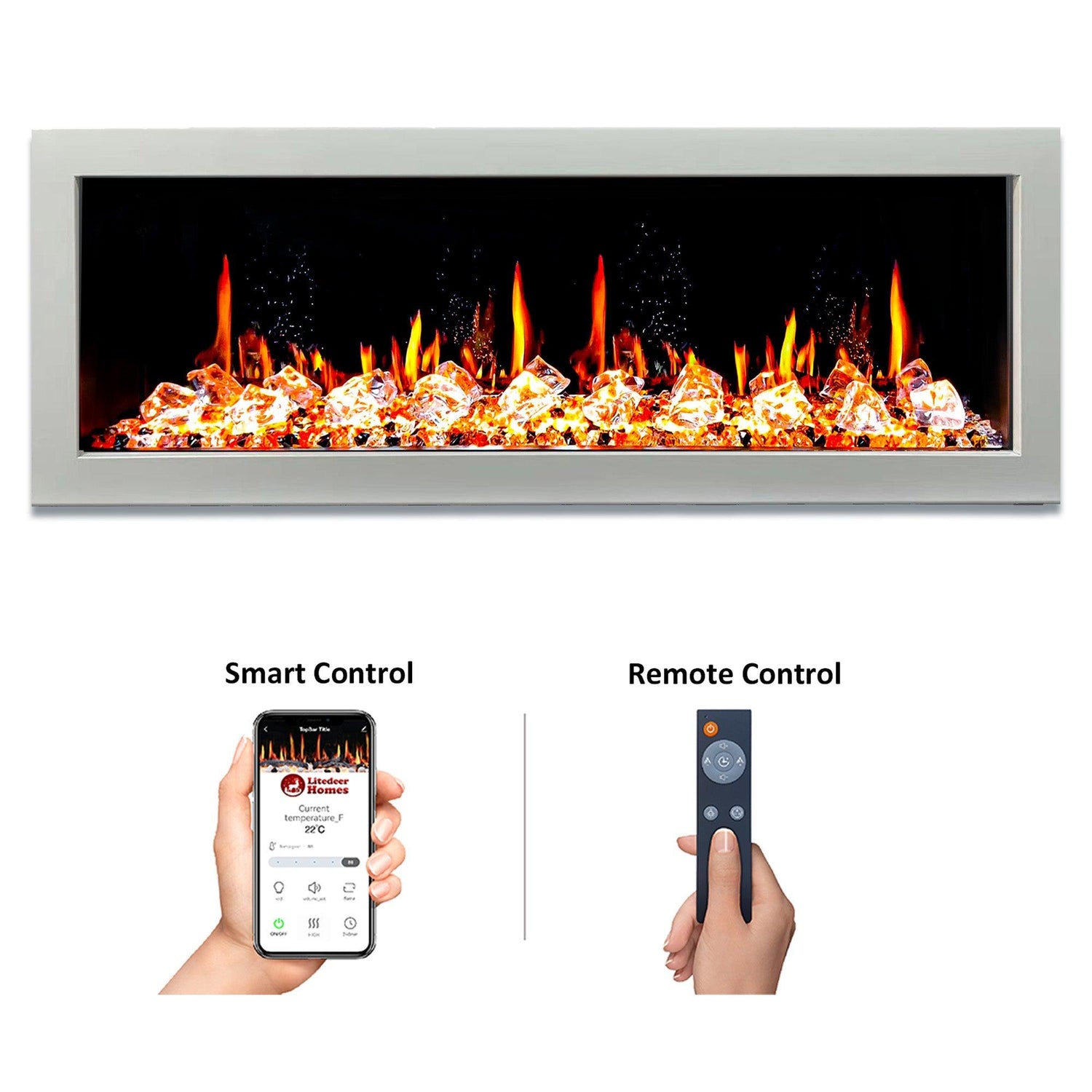 Litedeer Homes Gloria II 58" Smart Electric Fireplace with App Diamond-like Crystal - ZEF58VCW, White