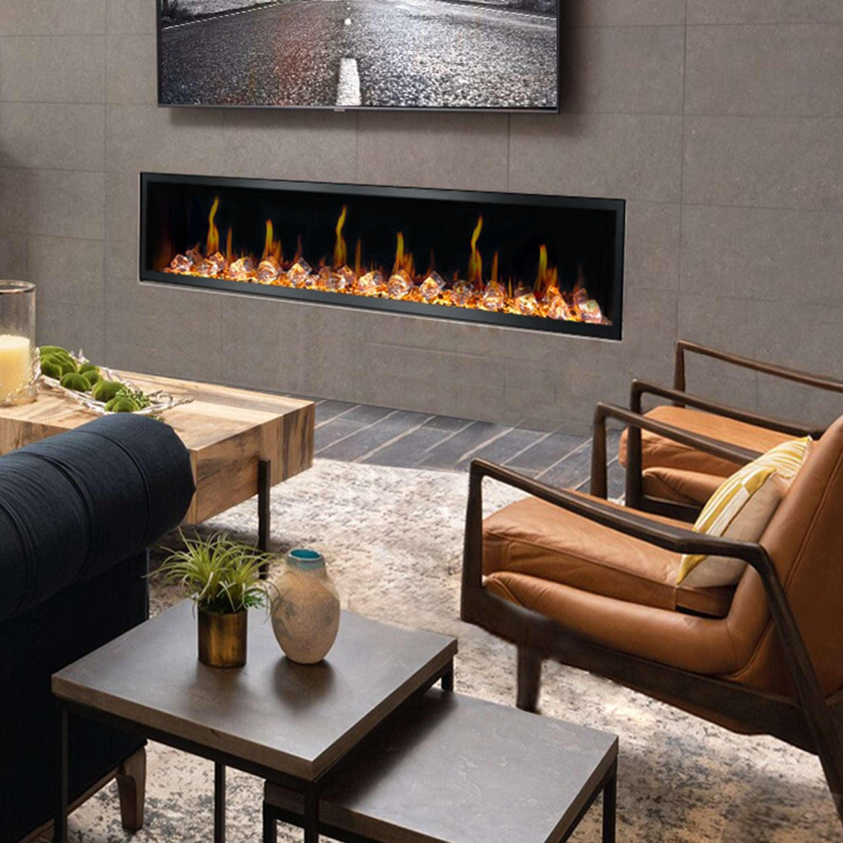 2025 New Litedeer Homes Latitude 45-inch Ultra-Slim Smart Electric Fireplace with 1-inch Trim, Multi-Flame LED, Crushed Ice Rocks, WiFi/App-Control, Flush/Recessed/Wall-Mounted (Model: ZEF45XC)