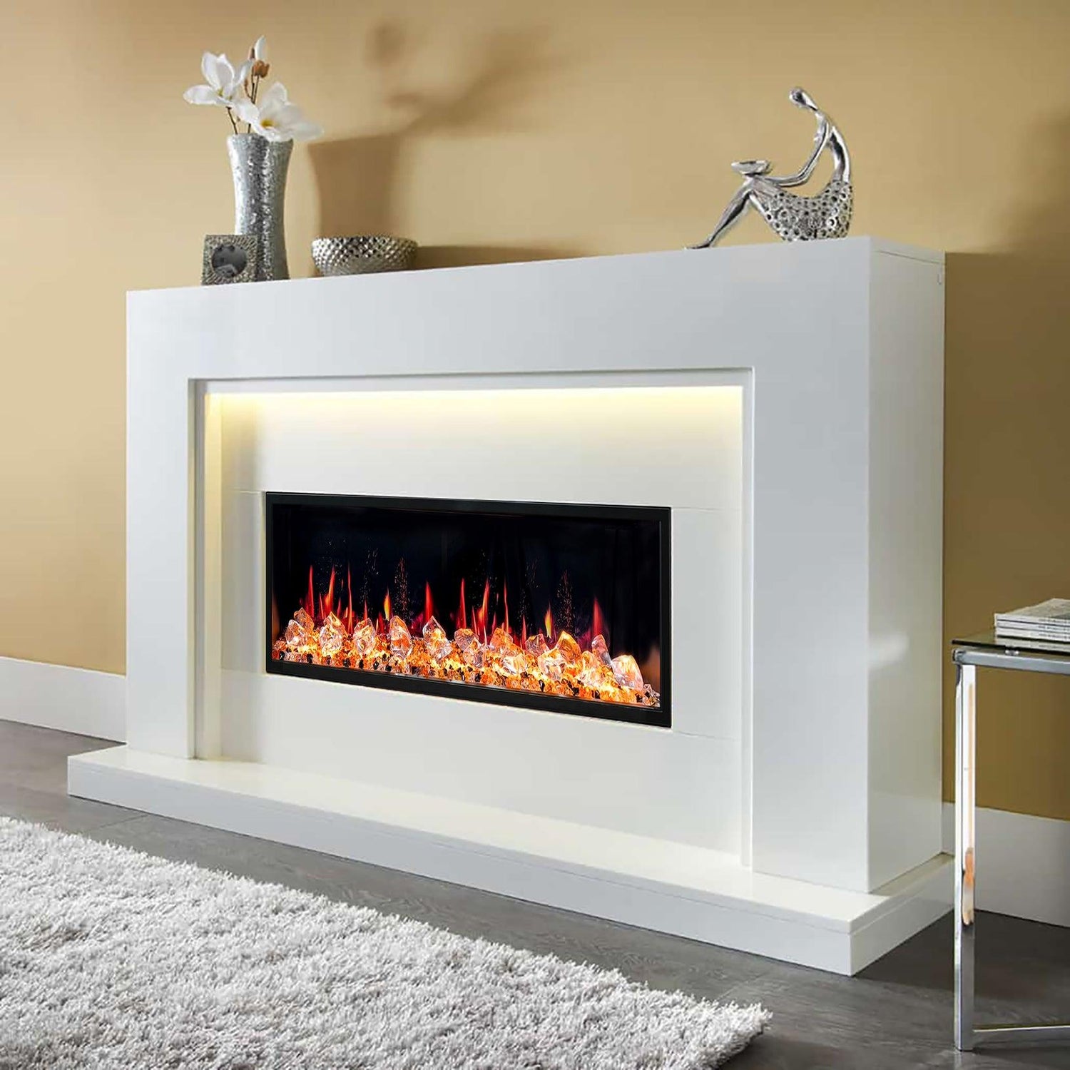 2025 New Litedeer Homes Latitude 45-inch Ultra-Slim Smart Electric Fireplace with 1-inch Trim, Multi-Flame LED, Crushed Ice Rocks, WiFi/App-Control, Flush/Recessed/Wall-Mounted (Model: ZEF45XC)