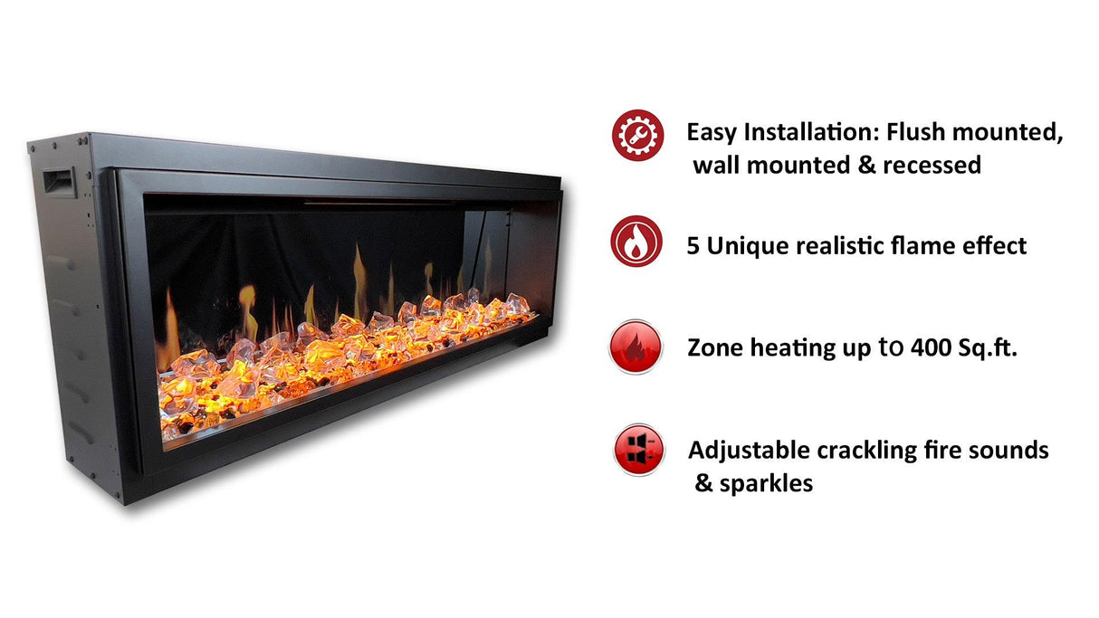 2025 New Litedeer Homes Latitude 45-inch Ultra-Slim Smart Electric Fireplace with 1-inch Trim, Multi-Flame LED, Crushed Ice Rocks, WiFi/App-Control, Flush/Recessed/Wall-Mounted (Model: ZEF45XC)