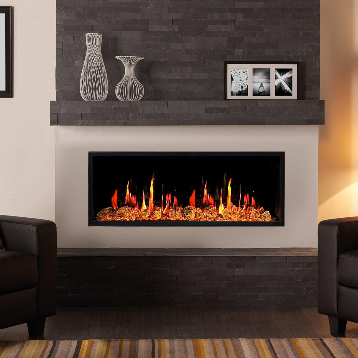 2025 New Litedeer Homes Latitude 45-inch Smart Electric Fireplace with 1-inch Trim Reflective Amber Glass - ZEF45XA