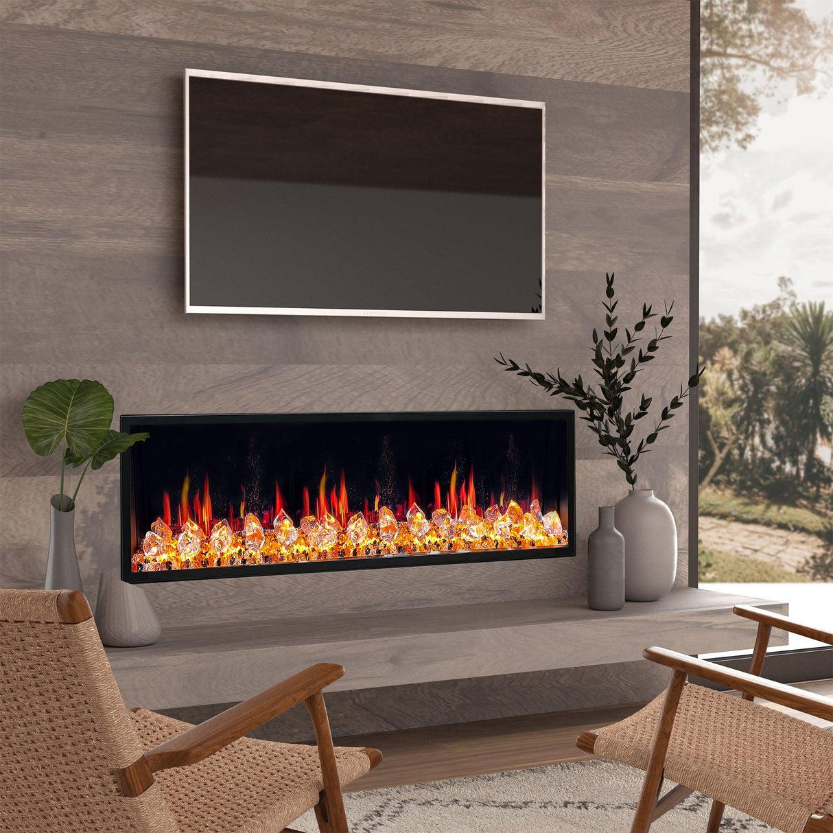 2025 New Litedeer Homes Latitude 55 inch Built-in Smart Electric Fireplace with Crackling Sounds, Diamond-like Crystal - ZEF55VC