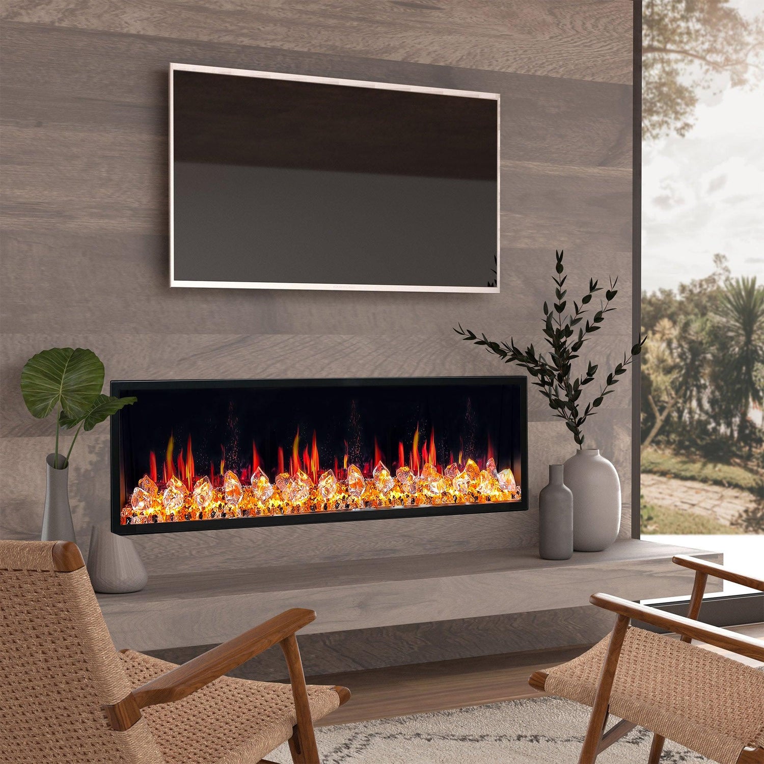 2025 New Litedeer Homes Latitude 55 inch Built-in Smart Electric Fireplace with Crackling Sounds, Diamond-like Crystal - ZEF55VC