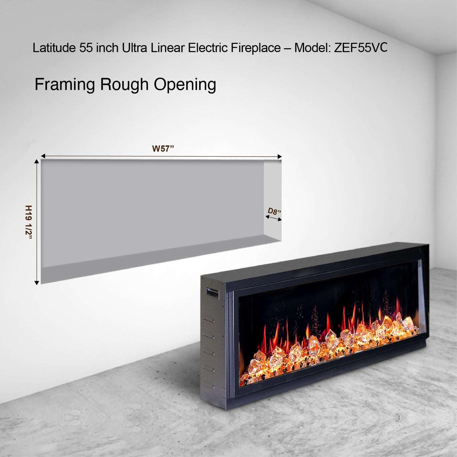 2025 New Litedeer Homes Latitude 55 inch Built-in Smart Electric Fireplace with Crackling Sounds, Diamond-like Crystal - ZEF55VC