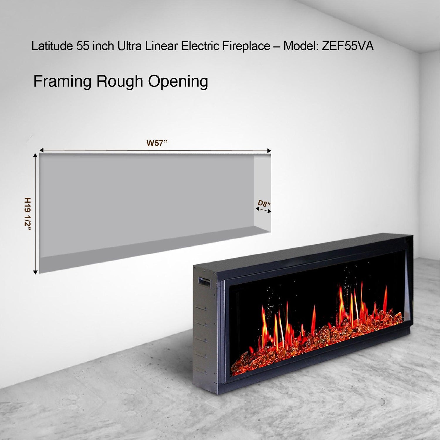 2025 New Litedeer Latitude 55" Ultra-slim Smart Electric Fireplace with Reflective Amber Glass (Model:ZEF55T)