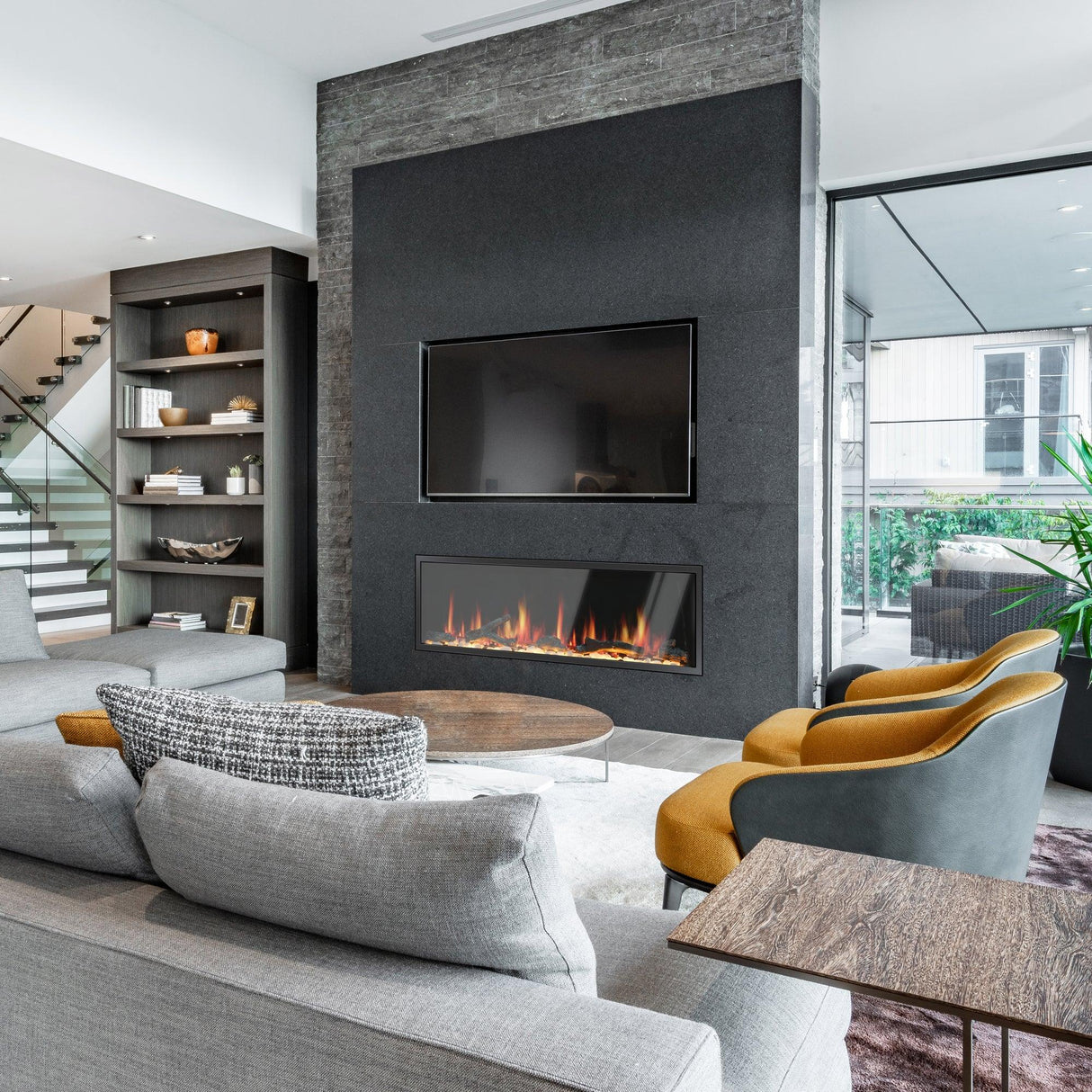 2025 NewLited eer Homes Latitude 65-inch Ultra-Slim Smart Electric Fireplace with 1-inch Trim – Multi-Flame LED, Driftwood Logs & River Rocks, WiFi/App-Control, Flush/Recessed/Wall-Mounted (Model: ZEF65X)