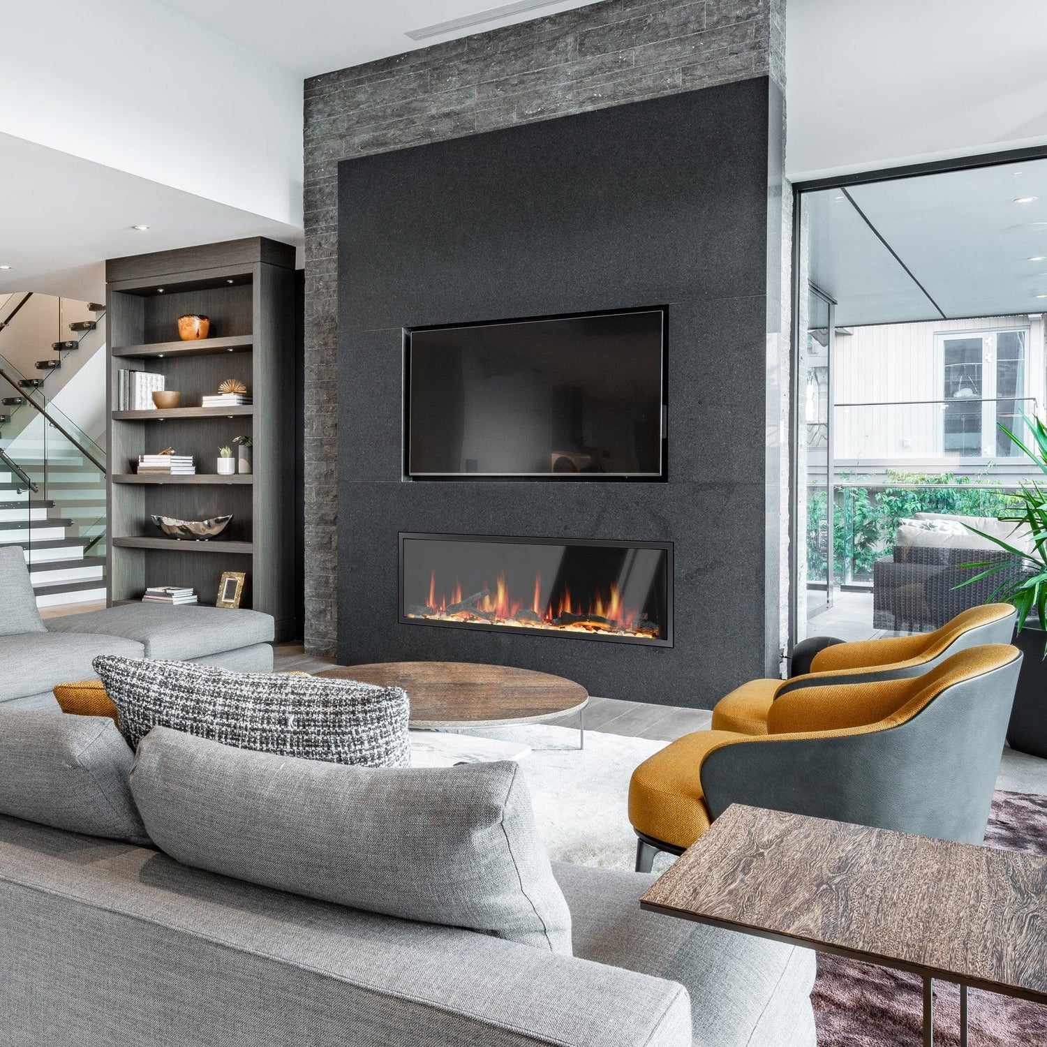 2025 NewLited eer Homes Latitude 65-inch Ultra-Slim Smart Electric Fireplace with 1-inch Trim – Multi-Flame LED, Driftwood Logs & River Rocks, WiFi/App-Control, Flush/Recessed/Wall-Mounted (Model: ZEF65X)