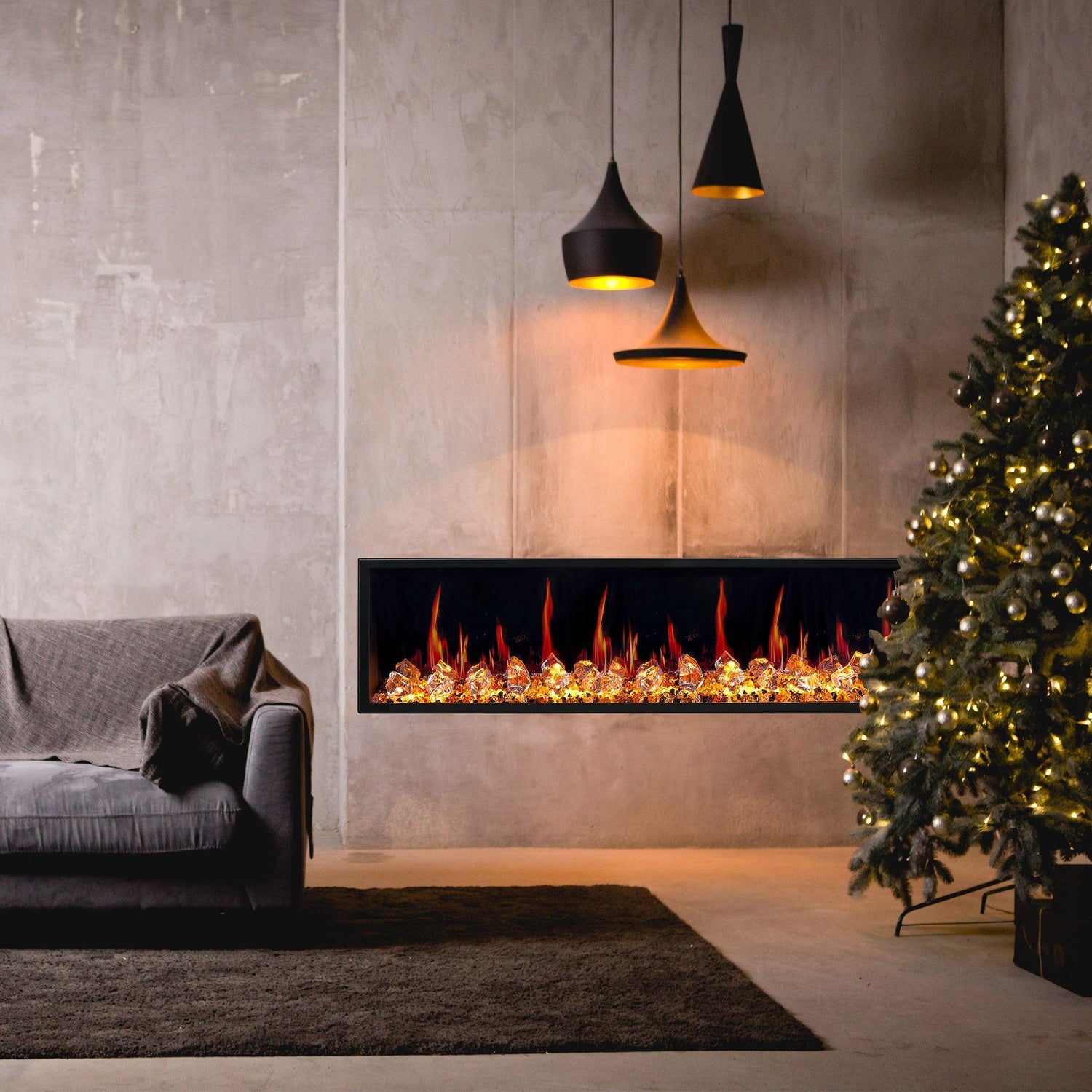 Litedeer Homes Latitude 75-inch Built-in Electric Fireplace with Wifi, Fireplace App, 5 Unique Flame -ZEF75VA