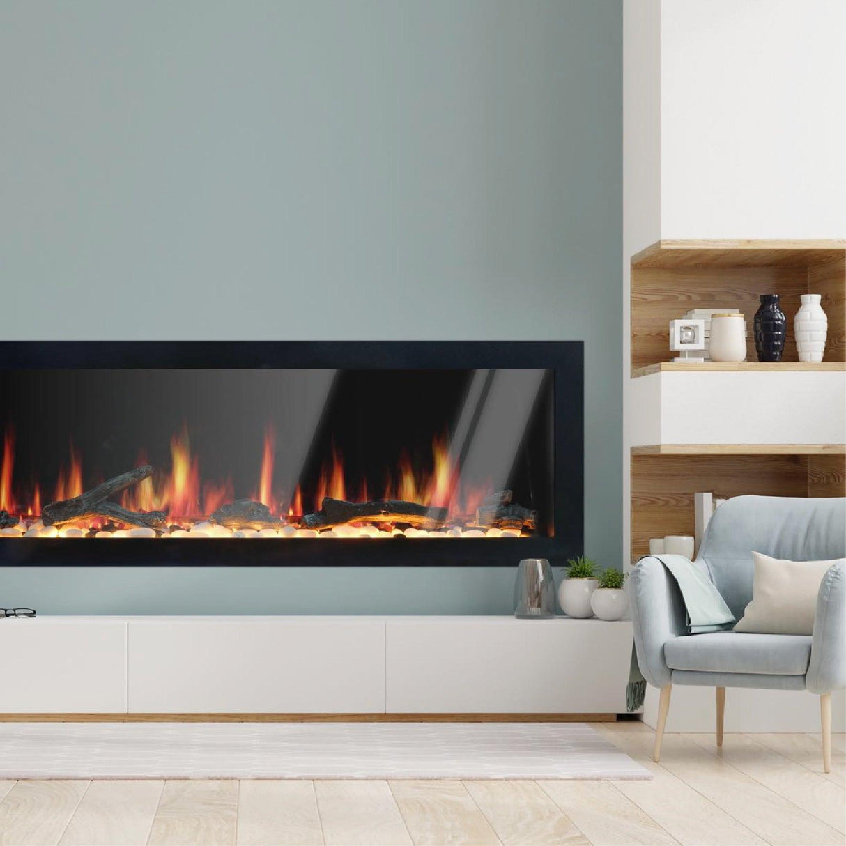 2025 New Litedeer Homes Latitude II 48-in Wall Mounted Smart Electric Fireplace with App, Crackling Sounds, Driftwood Log & River Rock - ZEF48X