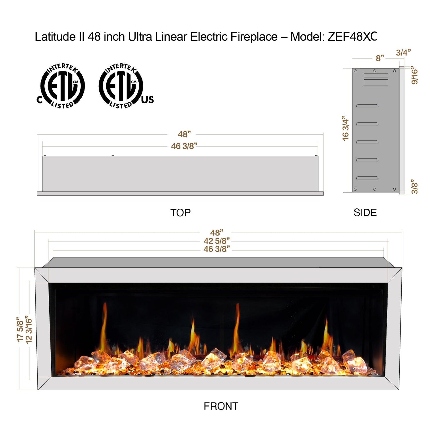 2025 New Litedeer Homes Latitude II 48 inch Wall Mounted Smart Electric Fireplace with APP 3-inch Trim - Multi-flame Style - ZEF48XC