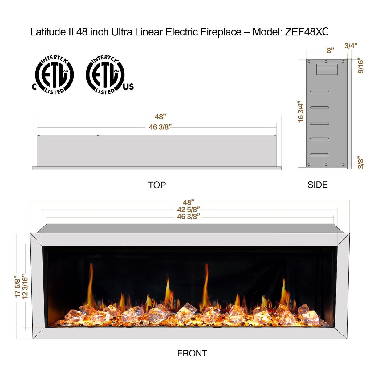 2025 New Litedeer Homes Latitude II 48 inch Wall Mounted Smart Electric Fireplace with APP 3-inch Trim - Multi-flame Style - ZEF48XC