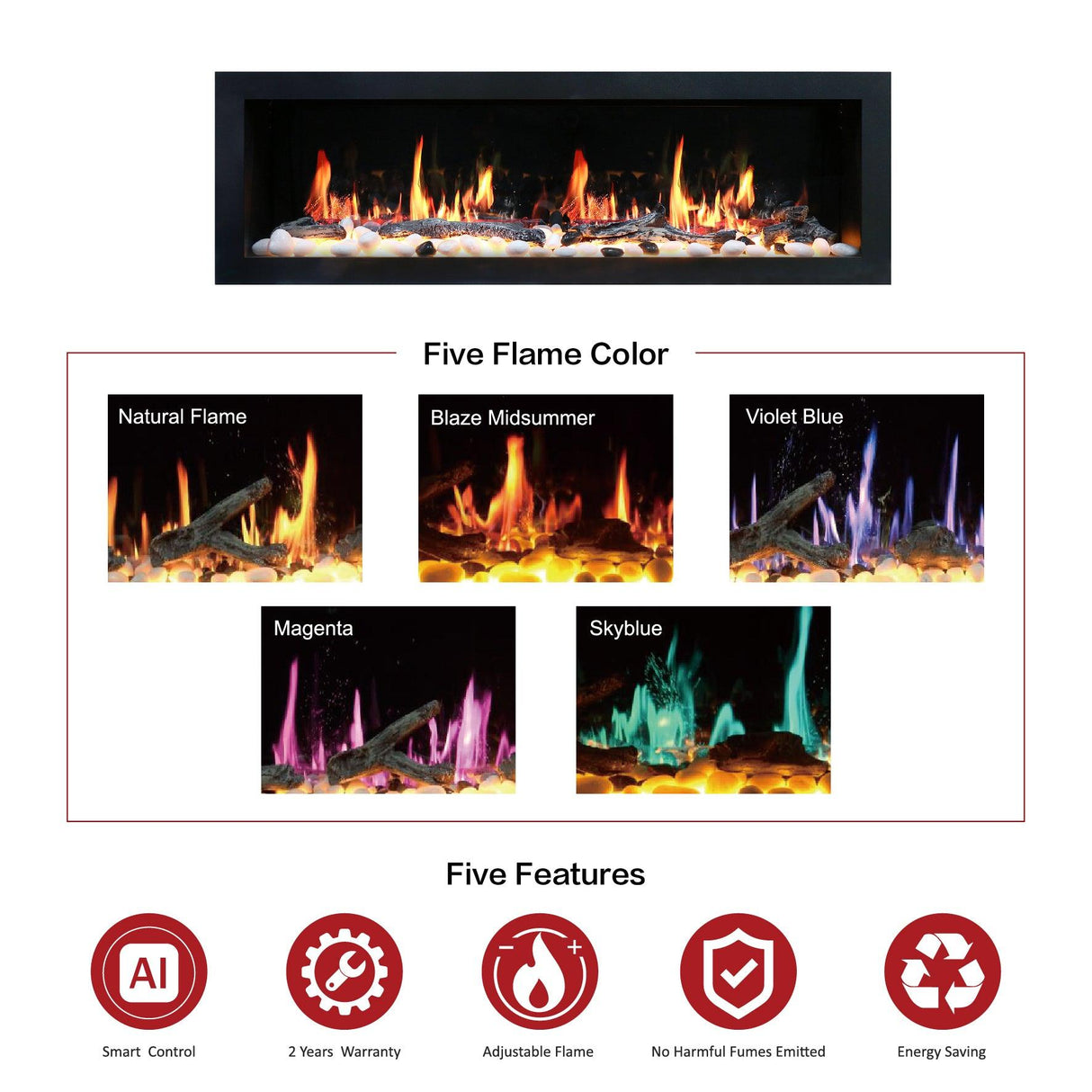 2025 New Litedeer Homes Latitude II 58-inch Wall Mount Smart Electric Fireplace with Multi-flame, Crackling Sounds - ZEF58V
