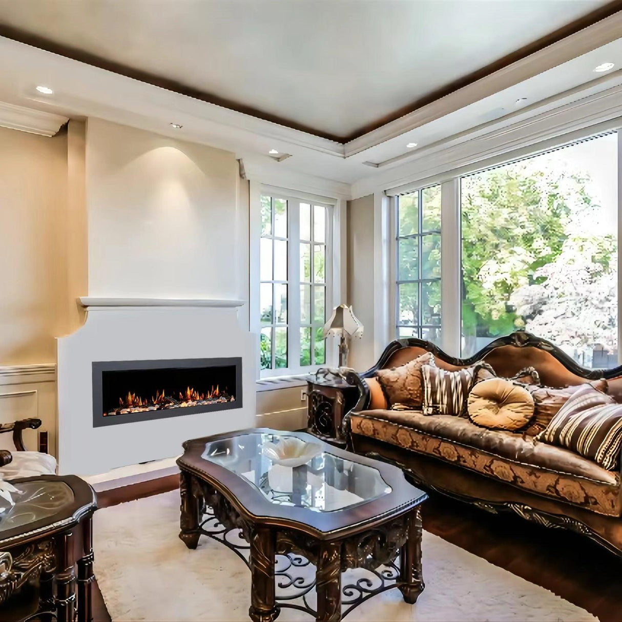 2025 New Litedeer Homes Latitude II 68" Smart Electric Fireplace with Multi-flame Style, APP Driftwood Log & River Rock - ZEF68X