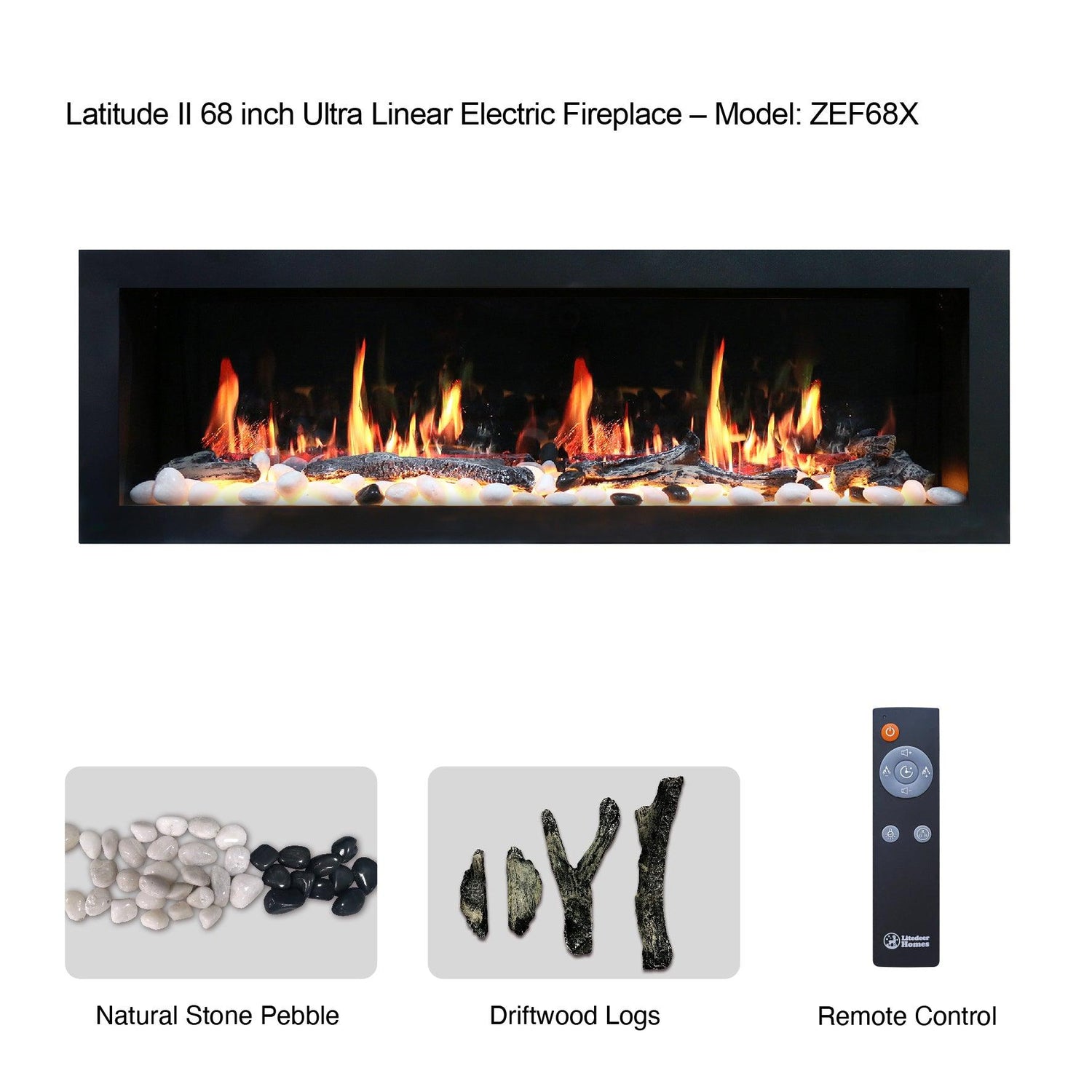 2025 New Litedeer Homes Latitude II 68" Smart Electric Fireplace with Multi-flame Style, APP Driftwood Log & River Rock - ZEF68X
