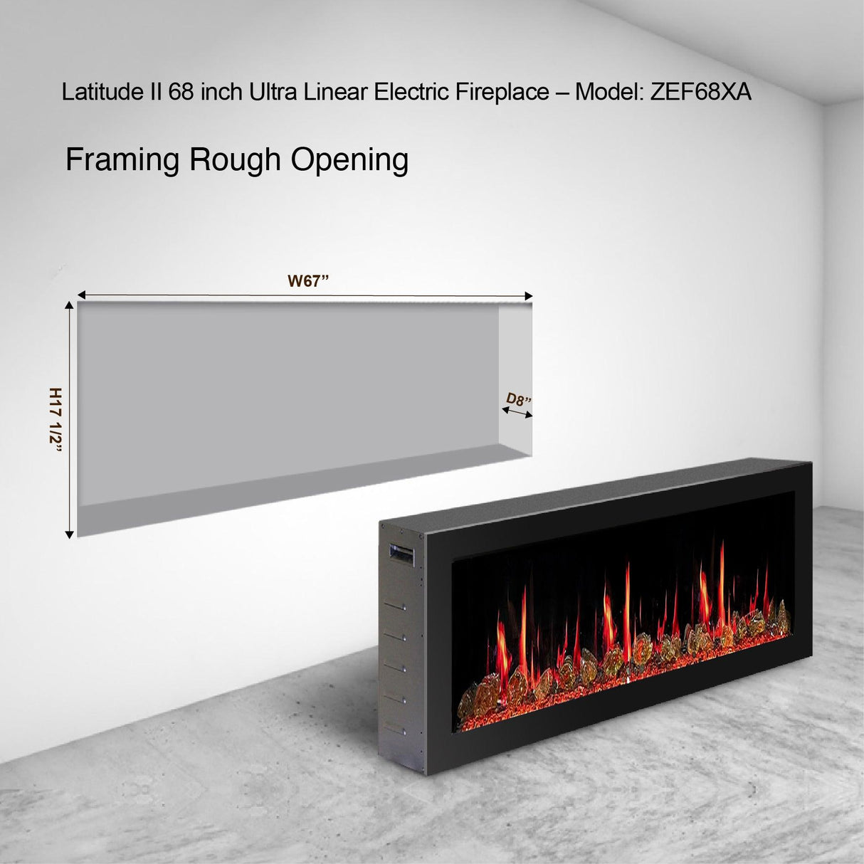 2025 New Litedeer Homes Latitude II 68" Smart Wall Mounted Electric Fireplace with Reflective Amber Glass - ZEF68XA