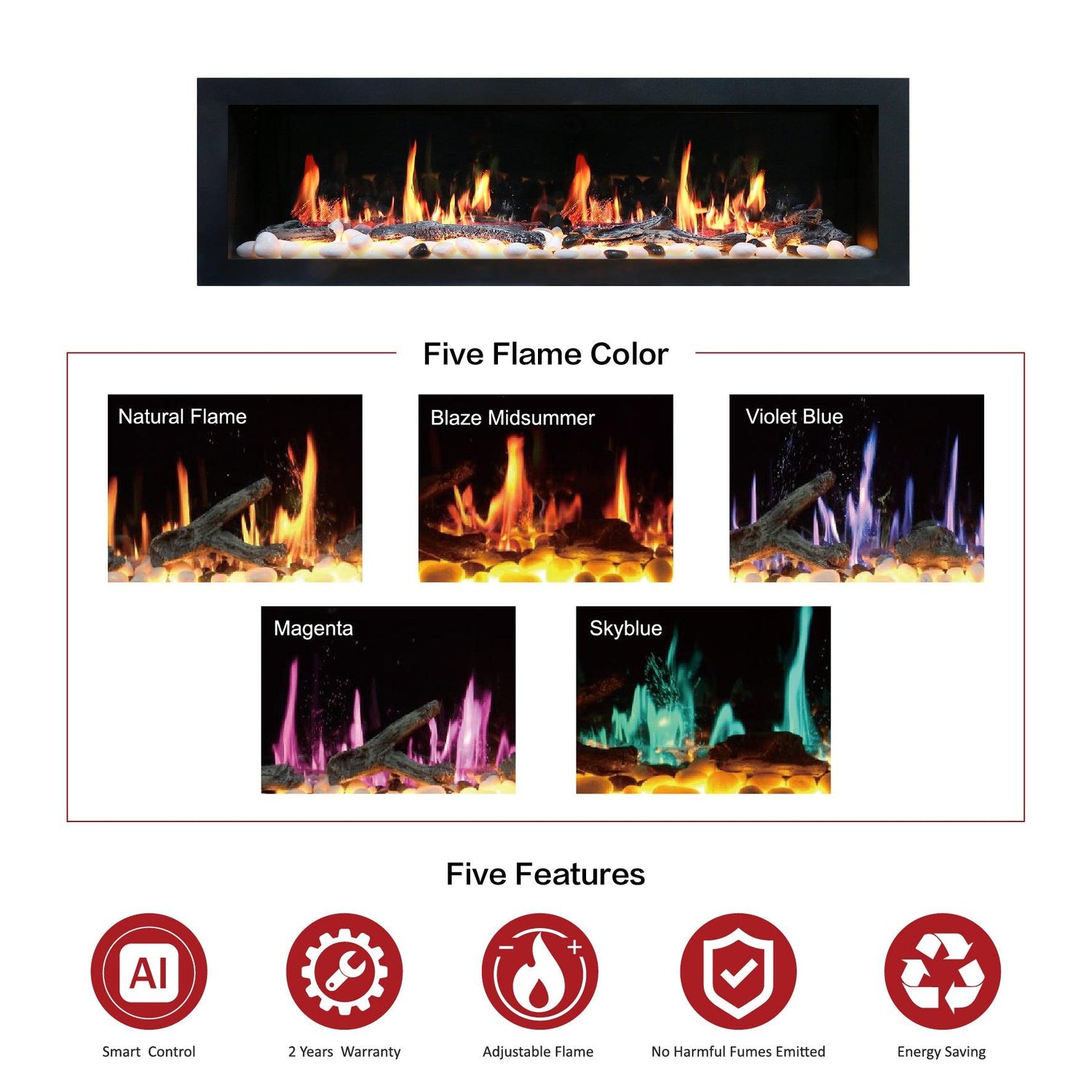 2025 New Litedeer Homes Latitude II 78-inch Wall Mount Smart Electric Fireplace with Crackling Sounds (Model: ZEF78V), Black