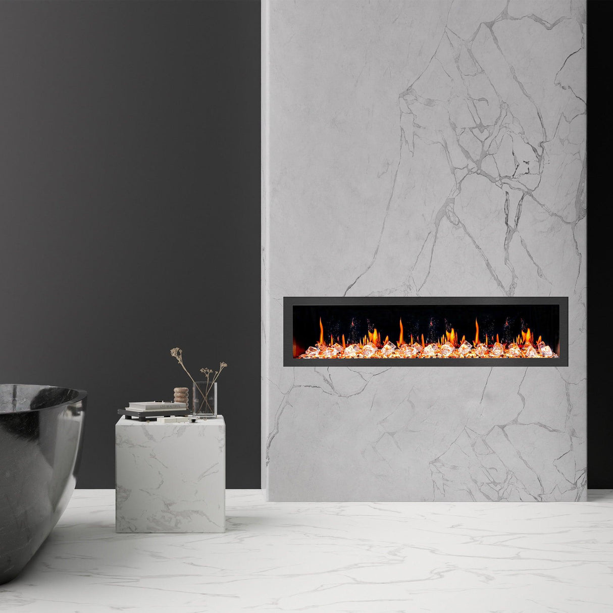 2025 New Litedeer Latitude 78-inch Wall Mount Smart Electric Fireplace with Crackling Sounds Multi-Flame Style, 5 Unique Flame Colour,All Accessories Included - ZEF78VC, Black