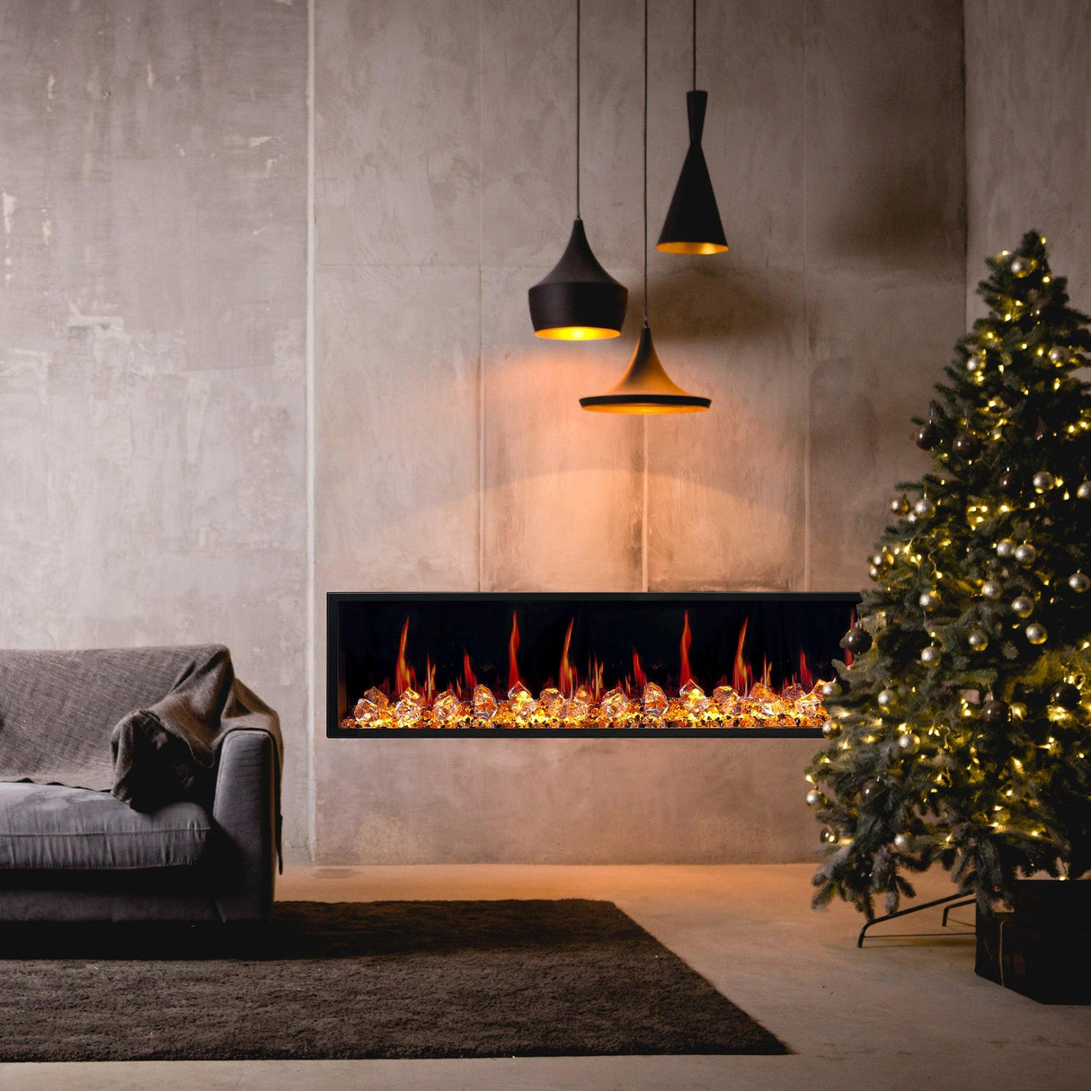 2025 New Litedeer Latitude 78-inch Wall Mount Smart Electric Fireplace with Crackling Sounds Multi-Flame Style, 5 Unique Flame Colour,All Accessories Included - ZEF78VC, Black