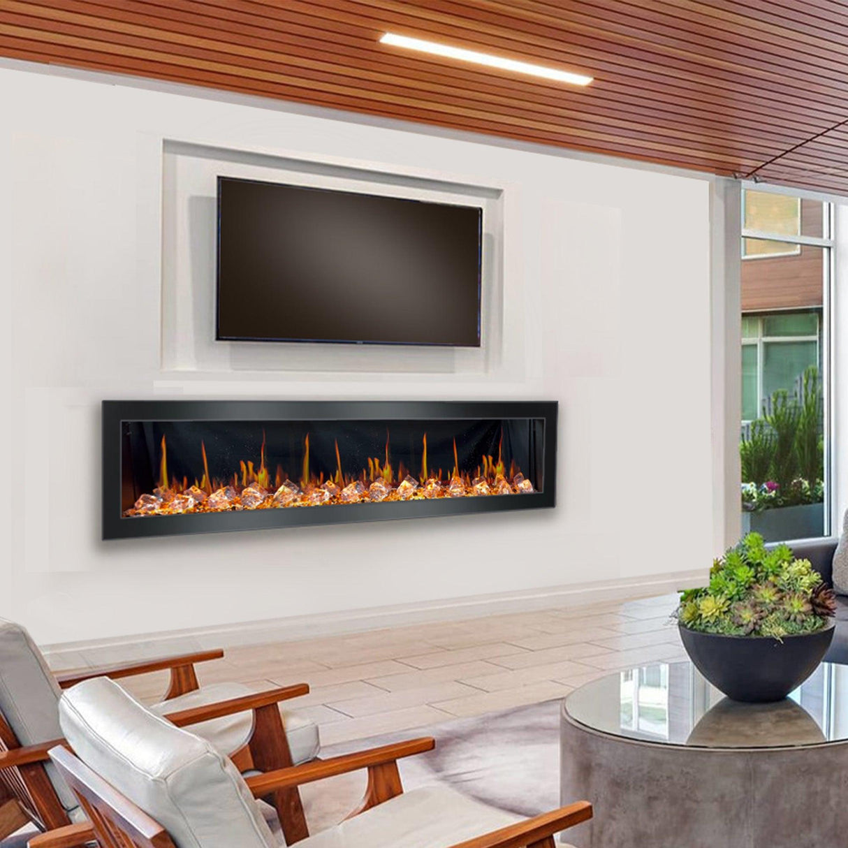 2025 New Litedeer Latitude 78-inch Wall Mount Smart Electric Fireplace with Crackling Sounds Multi-Flame Style, 5 Unique Flame Colour,All Accessories Included - ZEF78VC, Black