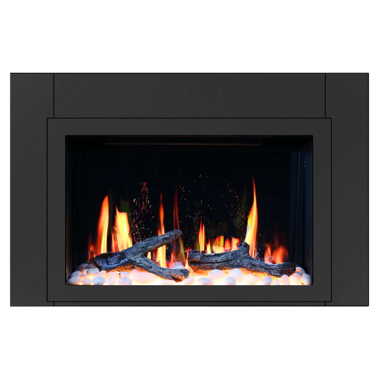 LiteStar 38-in Smart Electric Fireplace Insert with App 5 Unique Flame Crackling Sounds Driftwood Logs & River Rocks - ZEF38VC, Black Fireplace 38"