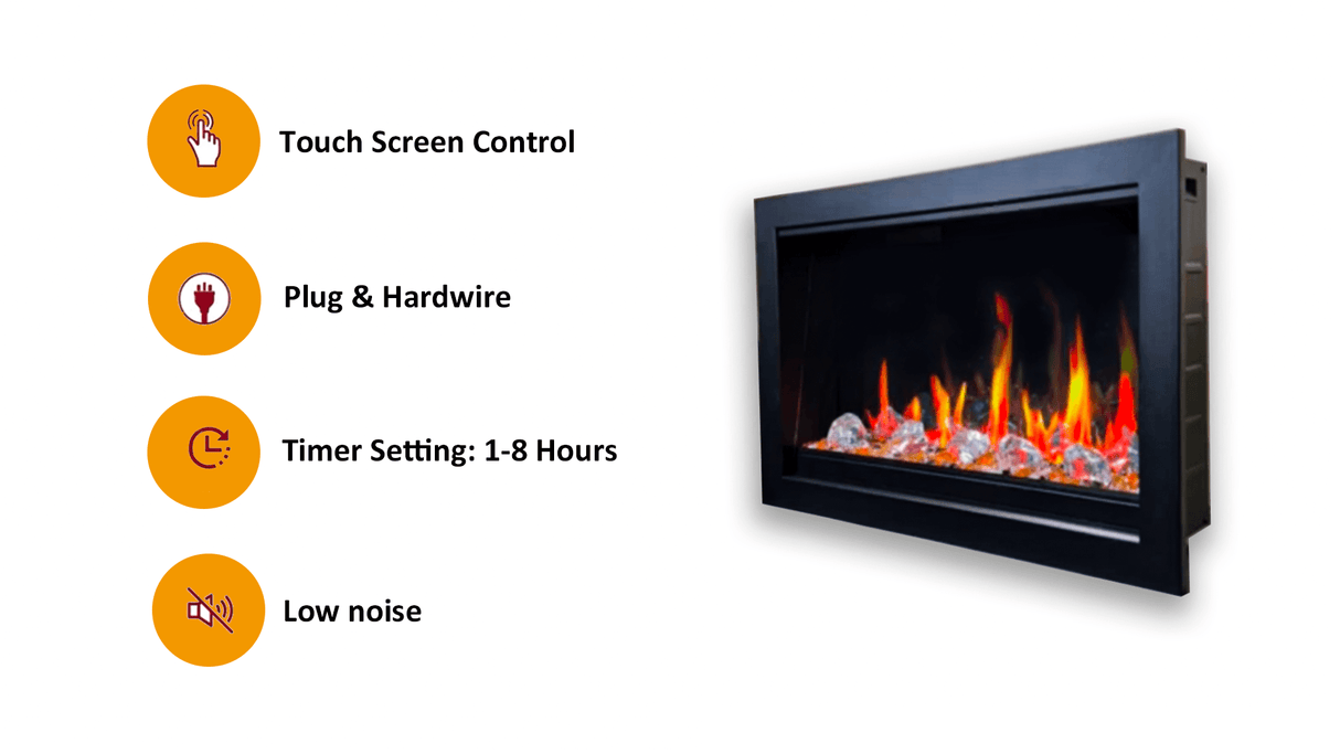 LiteStar 38-in Smart Electric Fireplace Insert with App 5 Unique Flame Crackling Sounds Driftwood Logs & River Rocks - ZEF38VC, Black Fireplace 38"