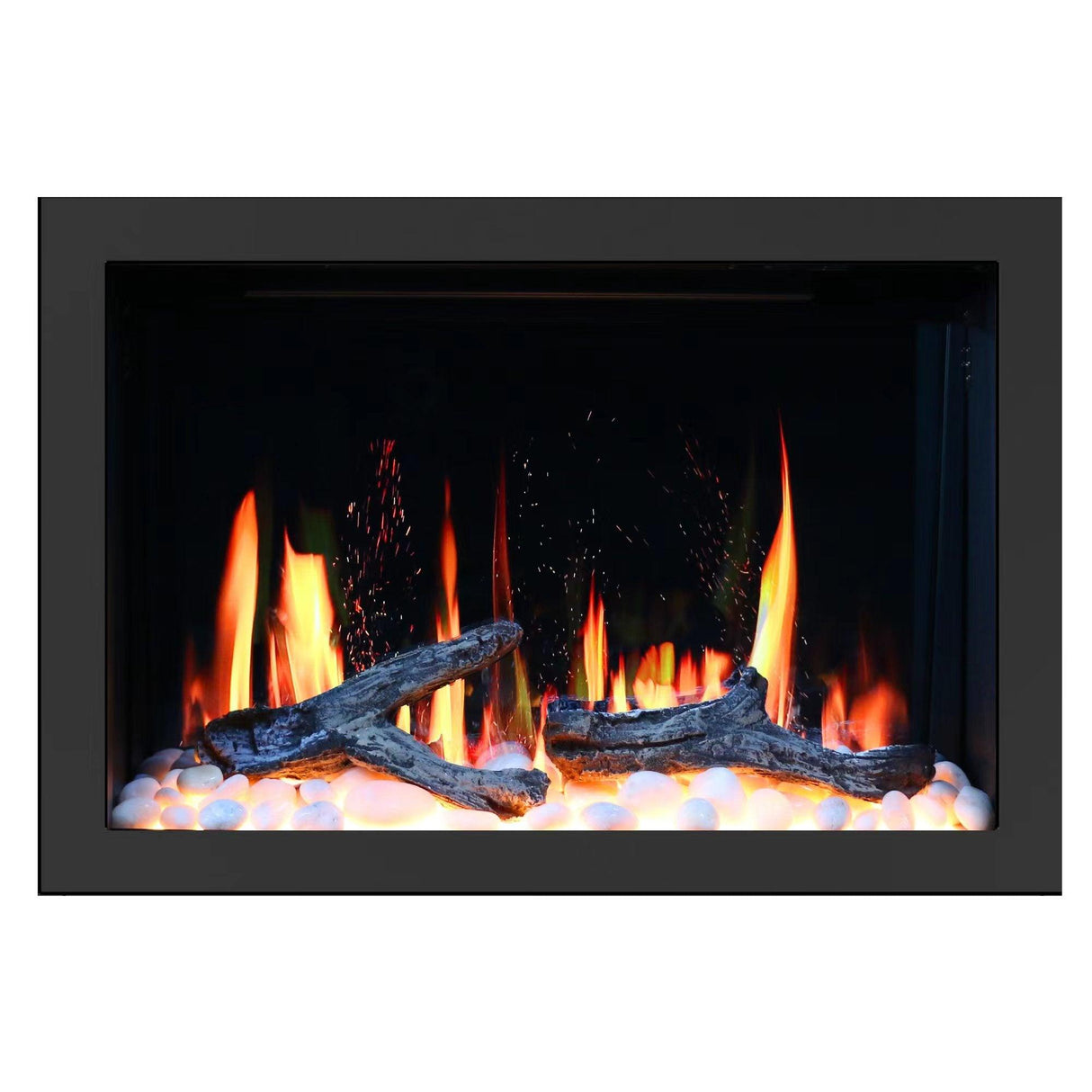 LiteStar 38-in Smart Electric Fireplace Insert with App 5 Unique Flame Crackling Sounds Driftwood Logs & River Rocks - ZEF38VC, Black Fireplace 38"