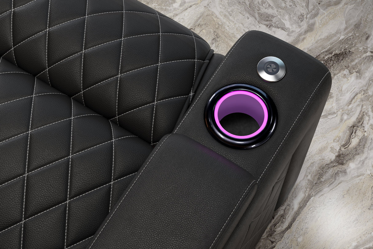 Valencia 2025 New Oslo Leather Home Theater Seating Row of 5, Midnight Black